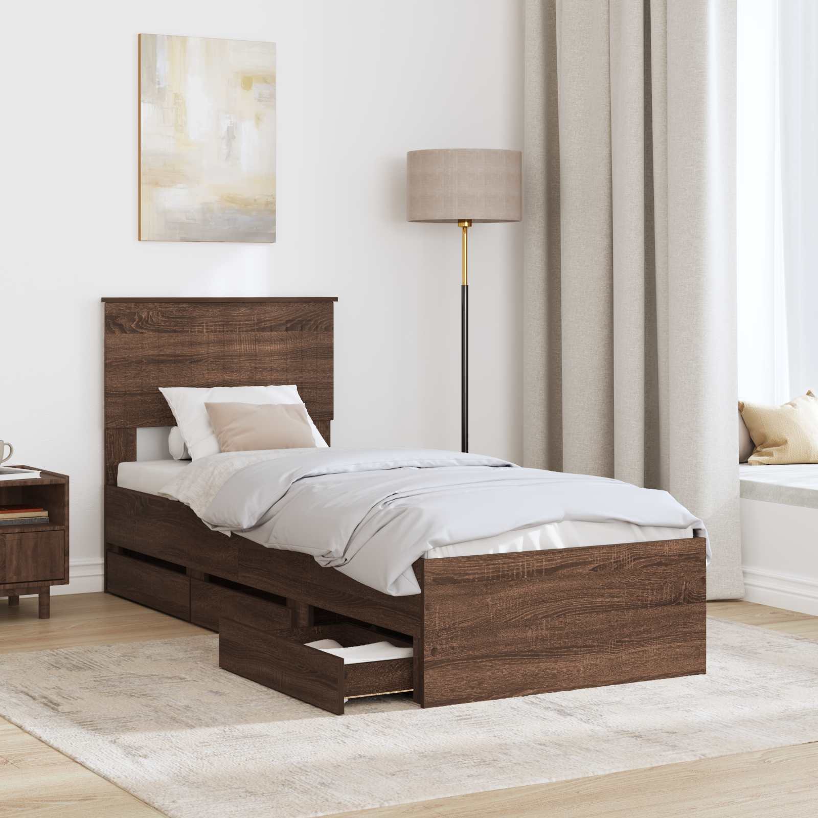Cadre de lit avec tiroir Chêne brun 75 x 190 cm Bois Ingénierie - XIOS
