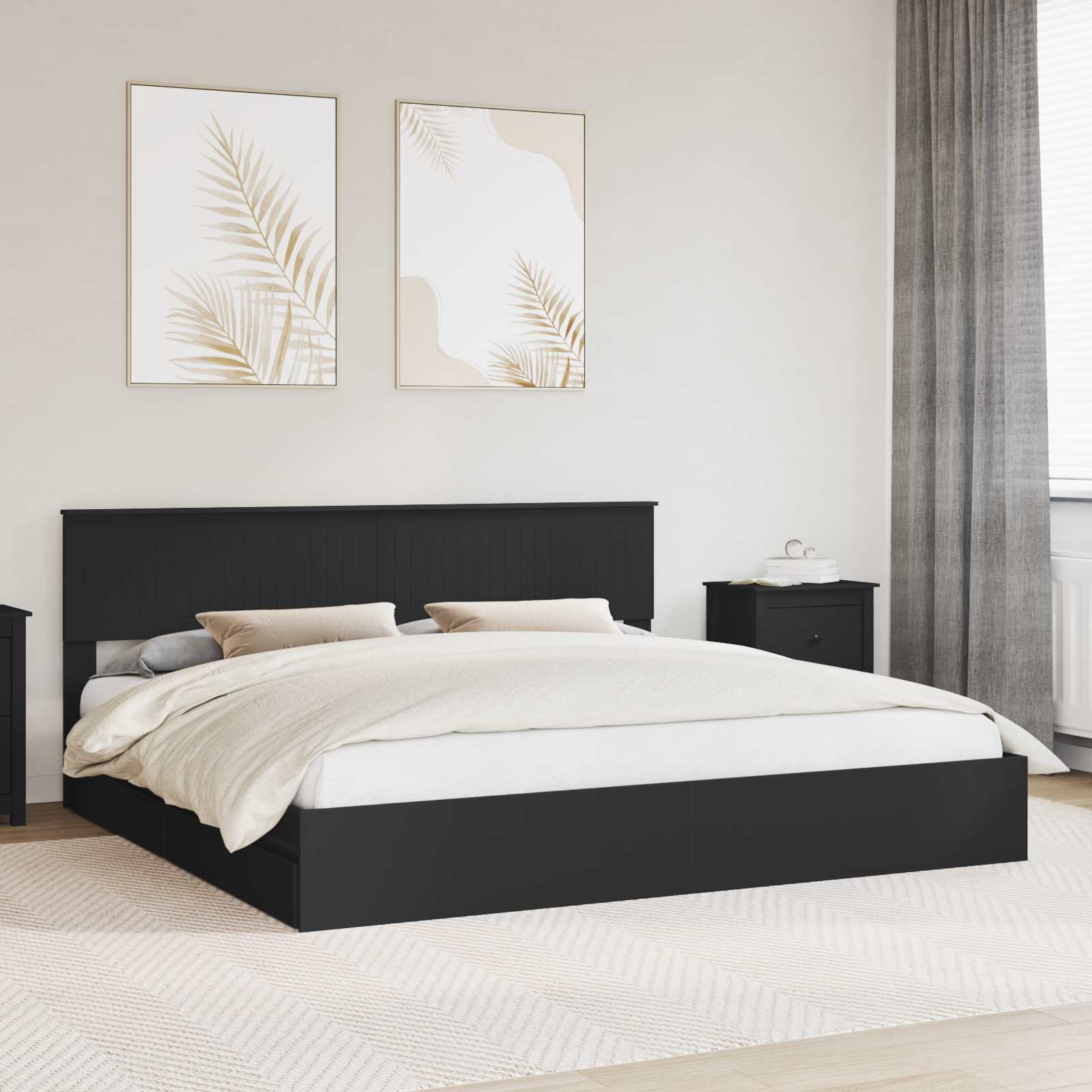 Lit de Rangement Noir 200 x 200 cm Bois d'ingénierie - XIOS