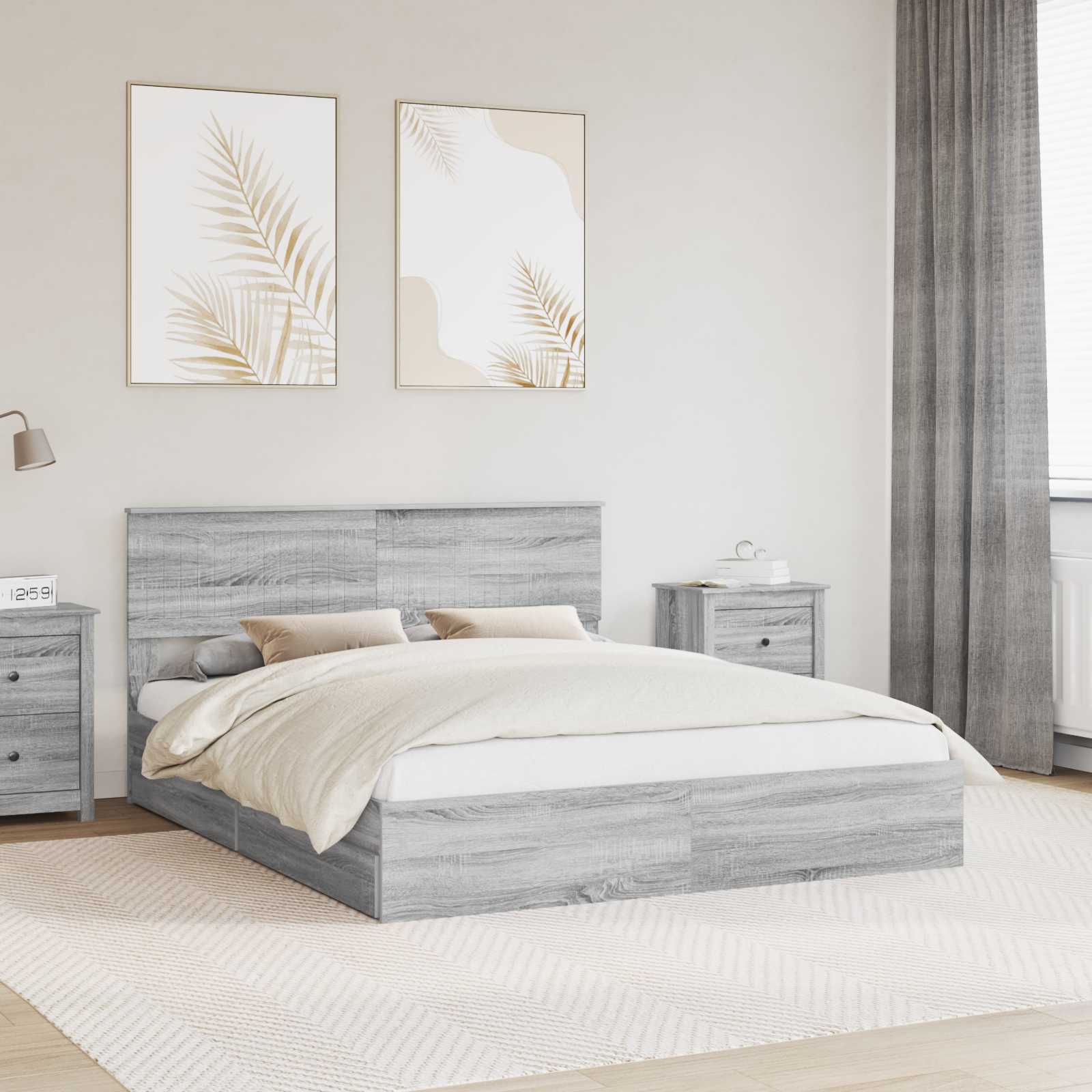 Lit de Rangement Gris Sonoma 160 x 200 cm Bois d'ingénierie - XIOS