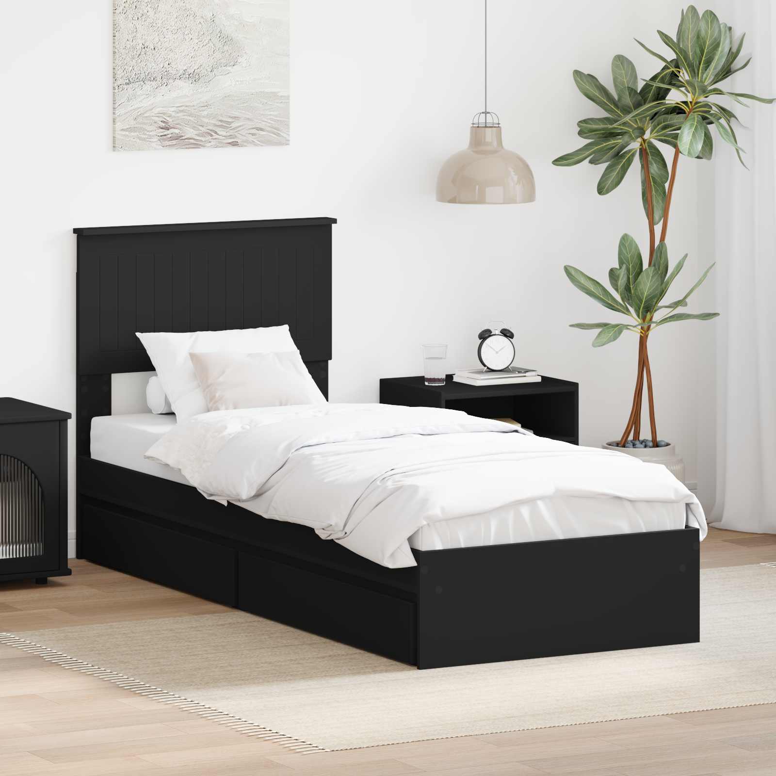 Lit de Rangement avec tiroir Noir 75 x 190 cm Bois d'ingénierie - XIOS