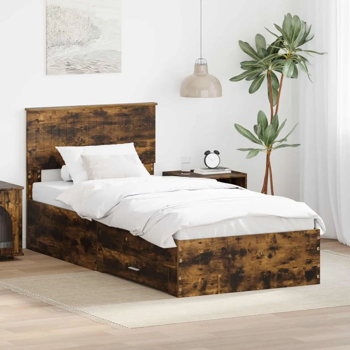 Cadre de lit Chêne fumé 90 x 200 cm Bois d’ingénierie - XIOS