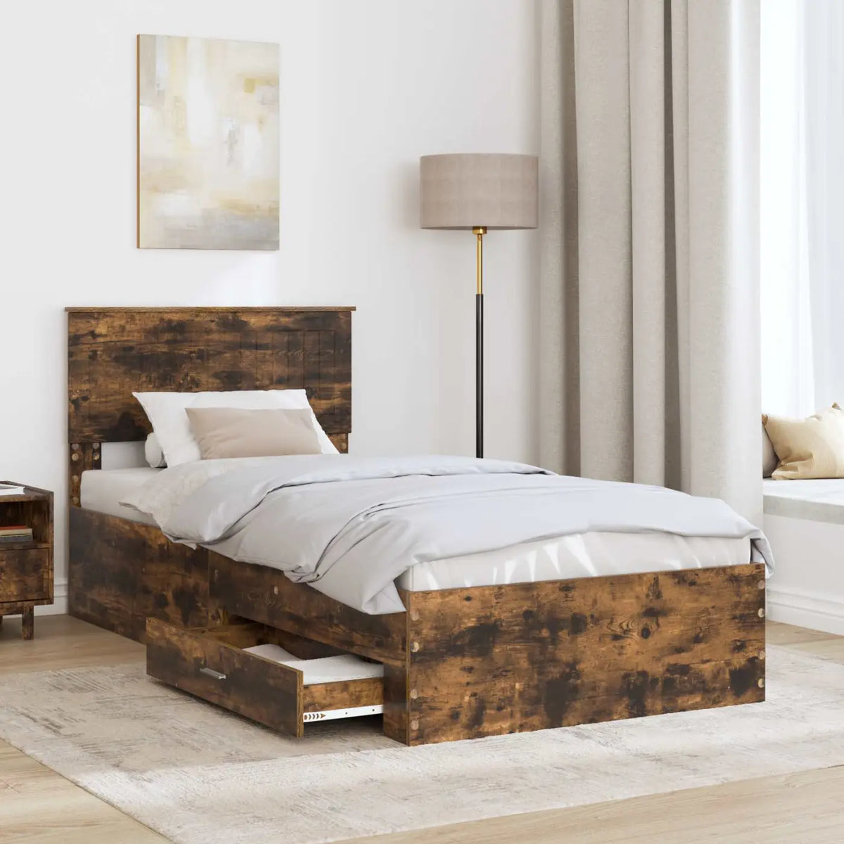 Cadre de lit Chêne fumé 90 x 200 cm Bois d’ingénierie - XIOS