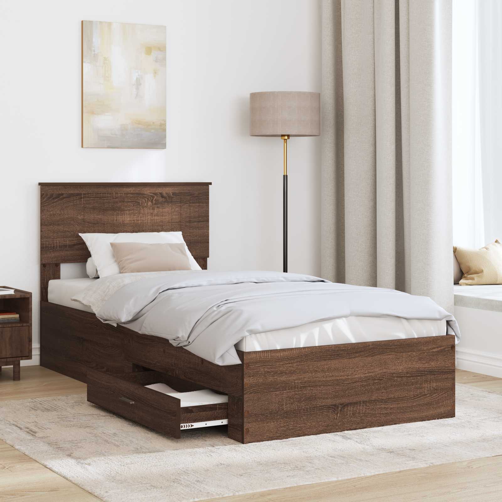 Cadre de lit avec tiroir Chêne Marron et Argent 90 x 190 cm - XIOS