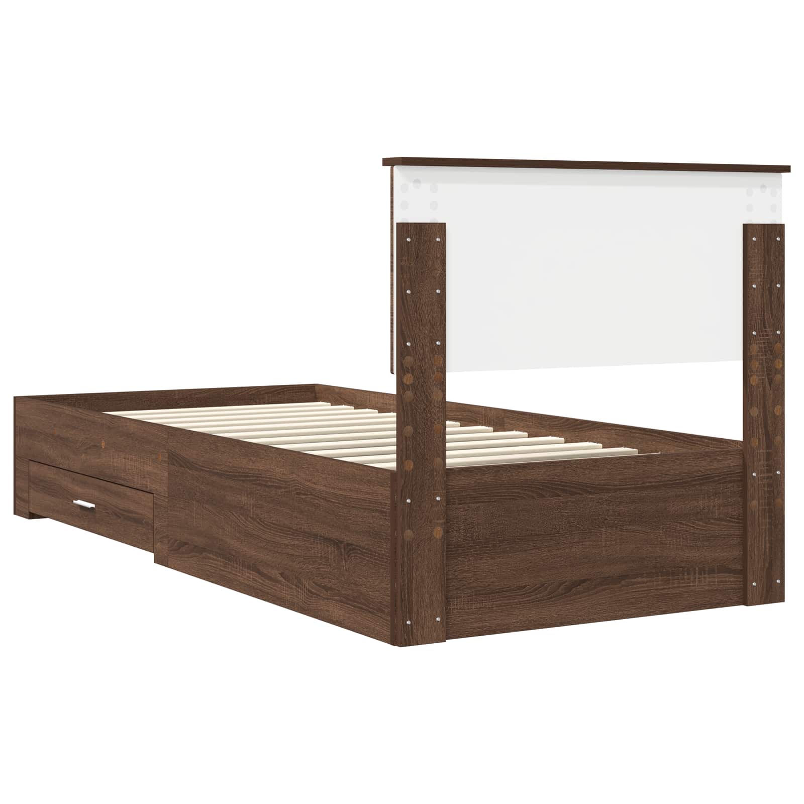 Cadre de lit avec tiroir Chêne Marron et Argent 90 x 190 cm - XIOS