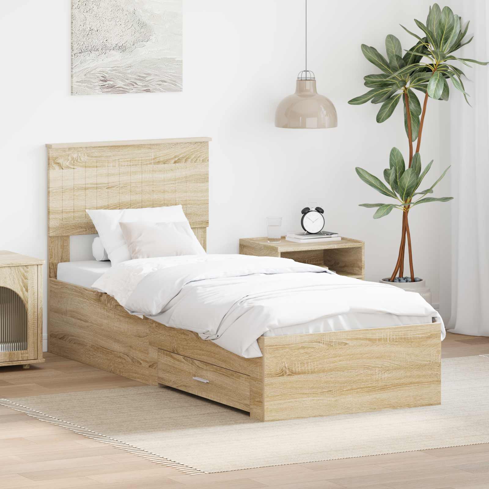 Cadre de lit avec tiroir Sonoma Chêne et Argent 75 x 190 cm - XIOS