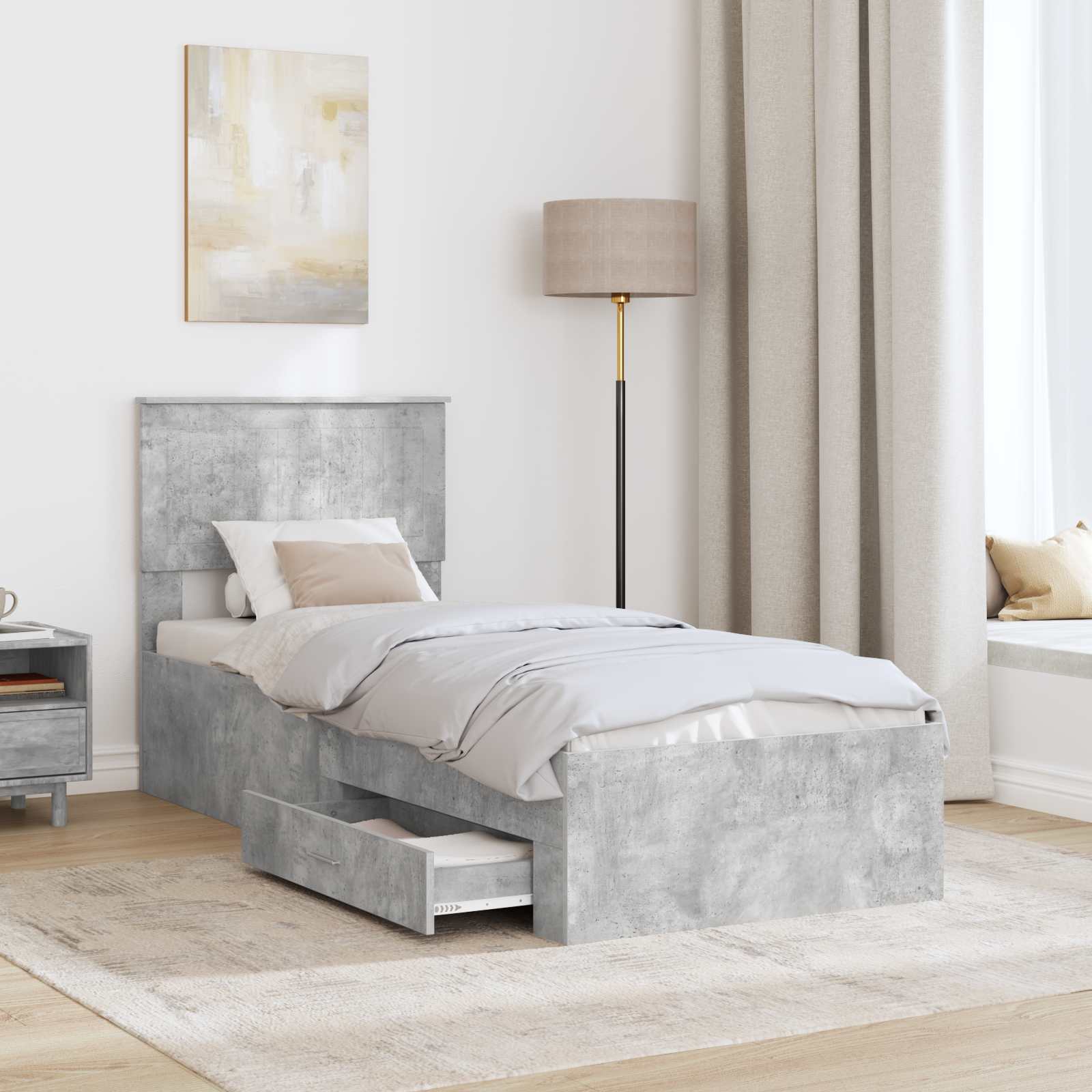 Cadre de lit Gris Béton et Argent 75 x 190 cm Bois d'ingénierie - XIOS