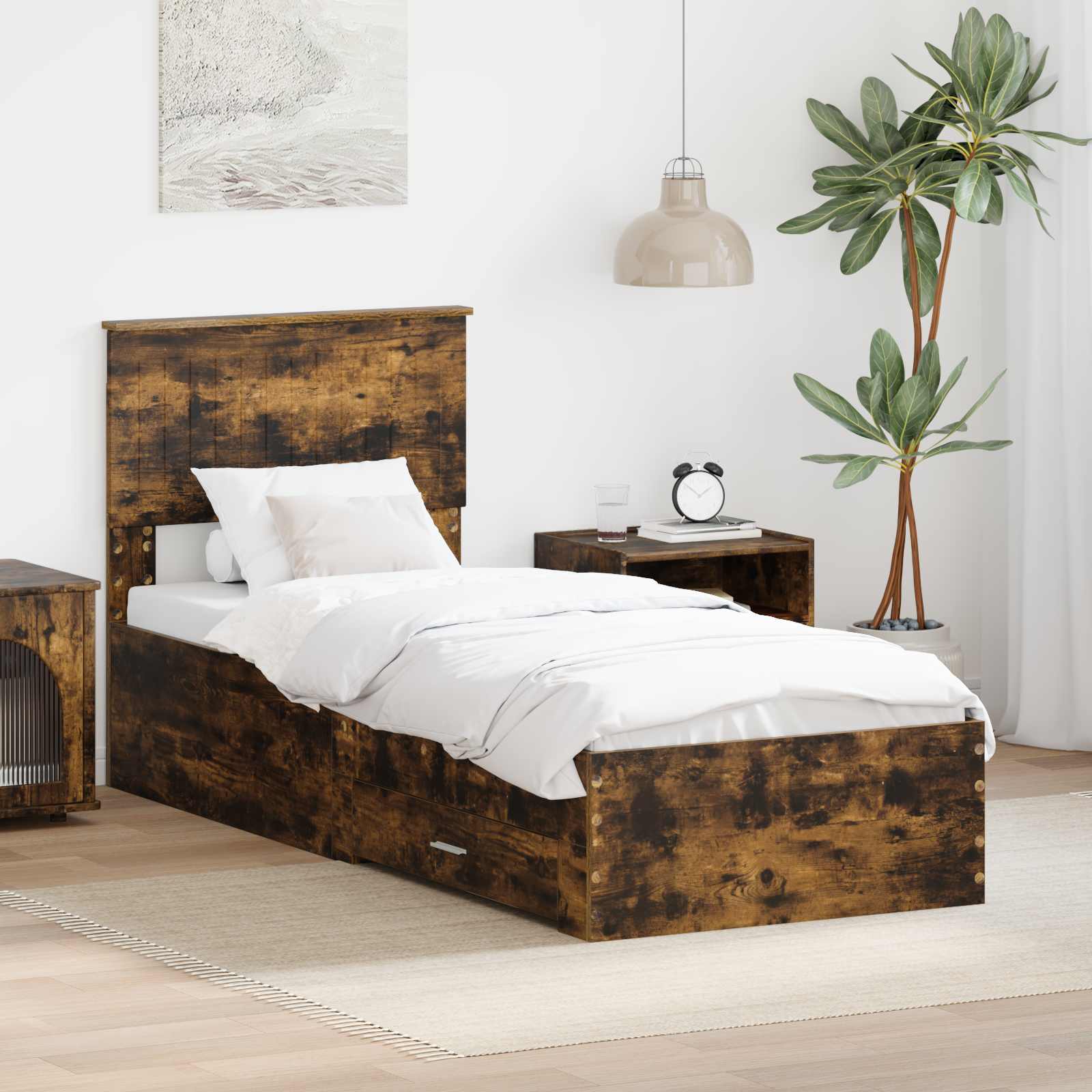 Cadre de lit Chêne Fumé et Argent 75 x 190 cm Bois d'ingénierie - XIOS