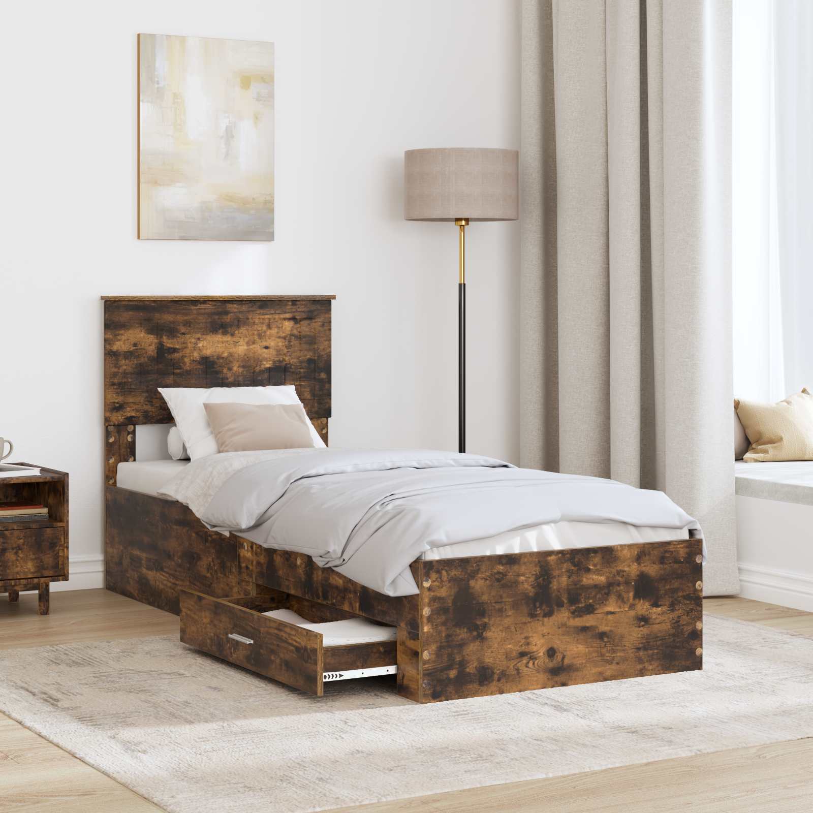 Cadre de lit Chêne Fumé et Argent 75 x 190 cm Bois d'ingénierie - XIOS