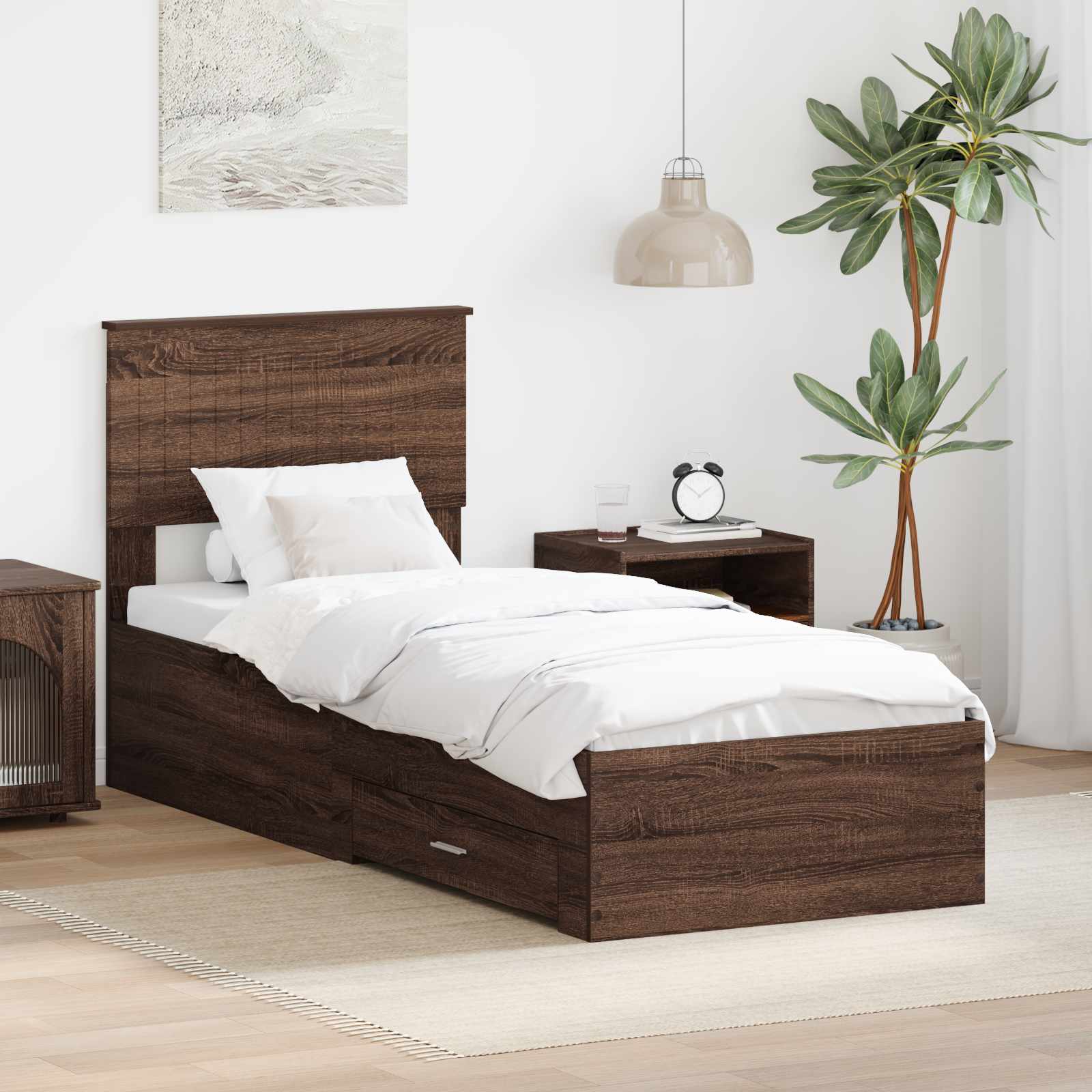 Cadre de lit avec tiroir Chêne Marron et Argent 75 x 190 cm - XIOS