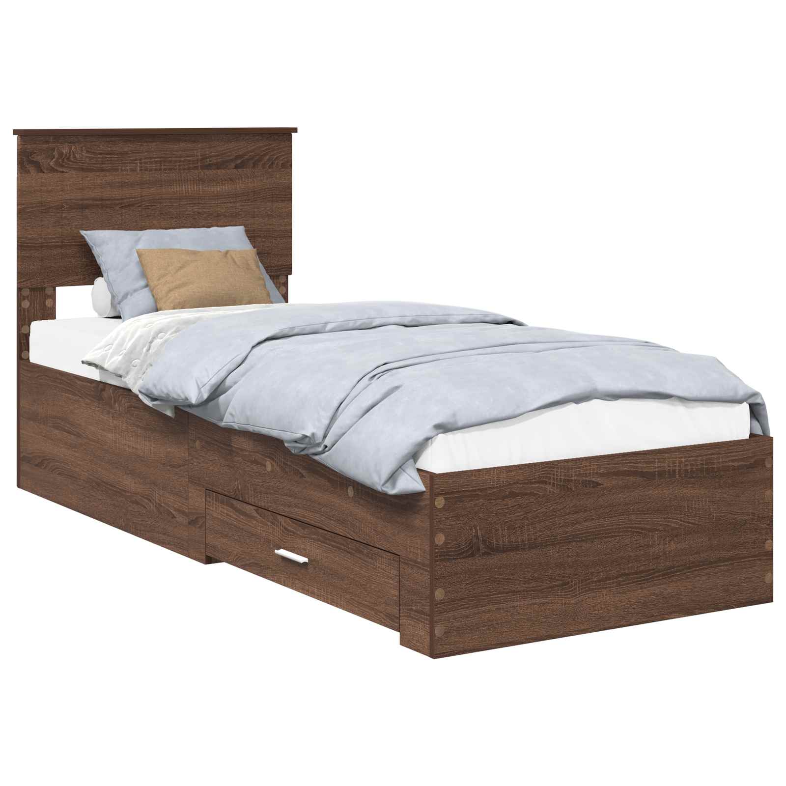 Cadre de lit avec tiroir Chêne Marron et Argent 75 x 190 cm - XIOS