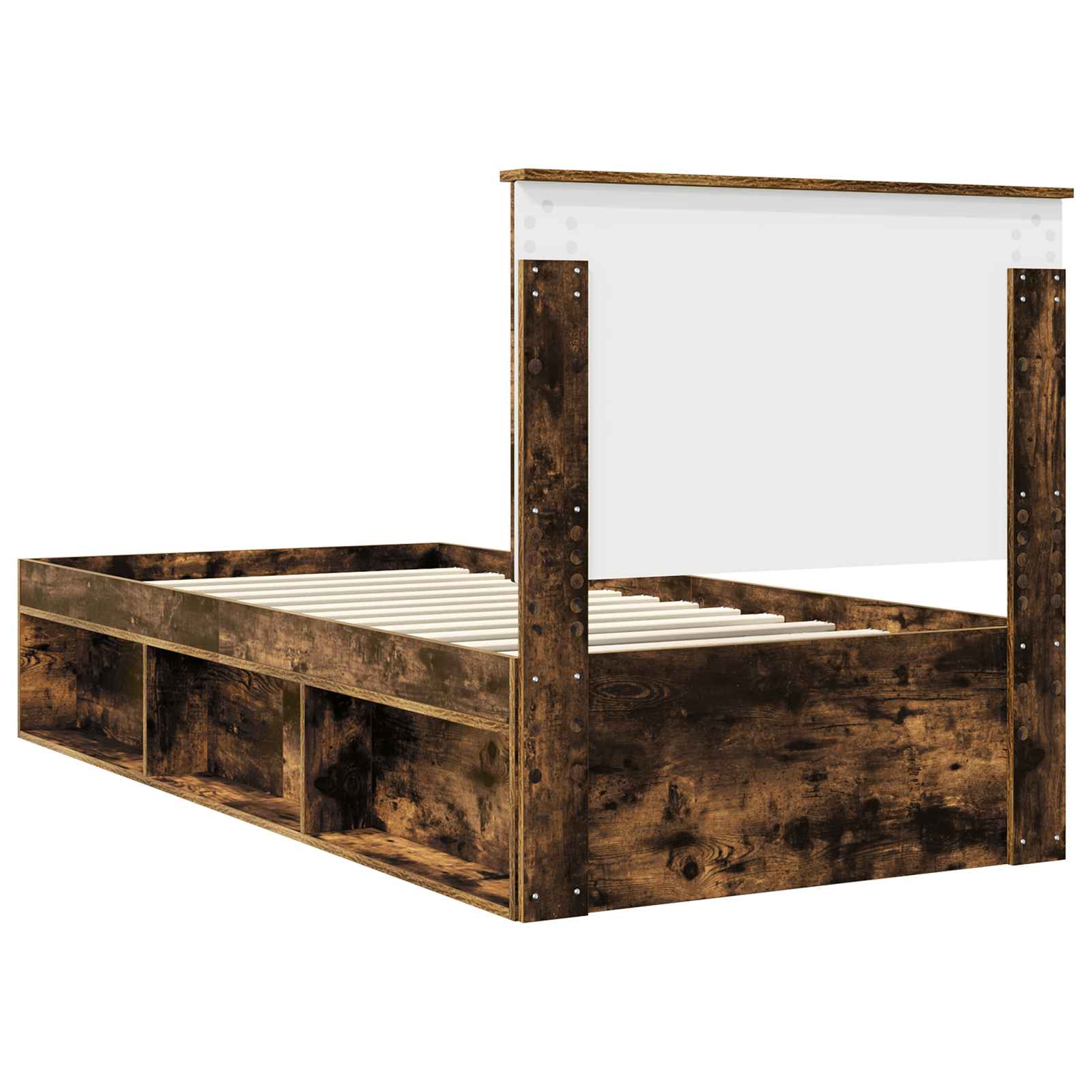 Cadre de lit avec tête de lit Chêne fumé 90 x 190 cm Pin massif - XIOS