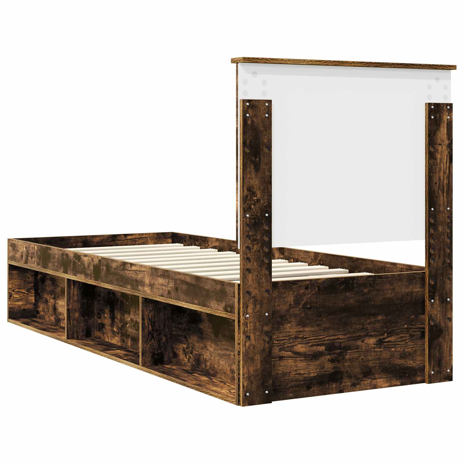 Cadre de lit avec tête de lit Chêne fumé 75 x 190 cm Pin massif - XIOS