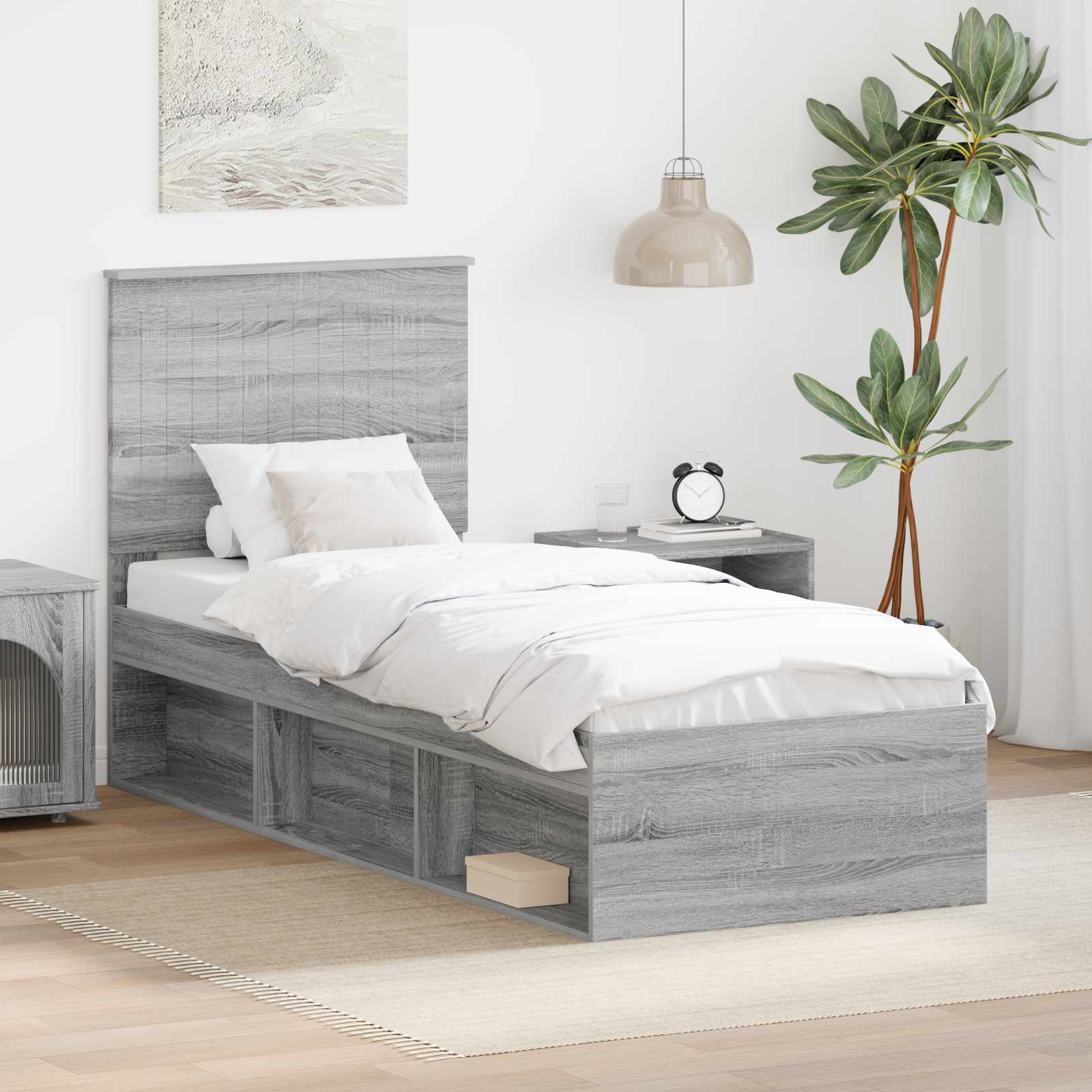 Cadre de lit Gris Sonoma 75 x 190 cm Bois de pin massif - XIOS