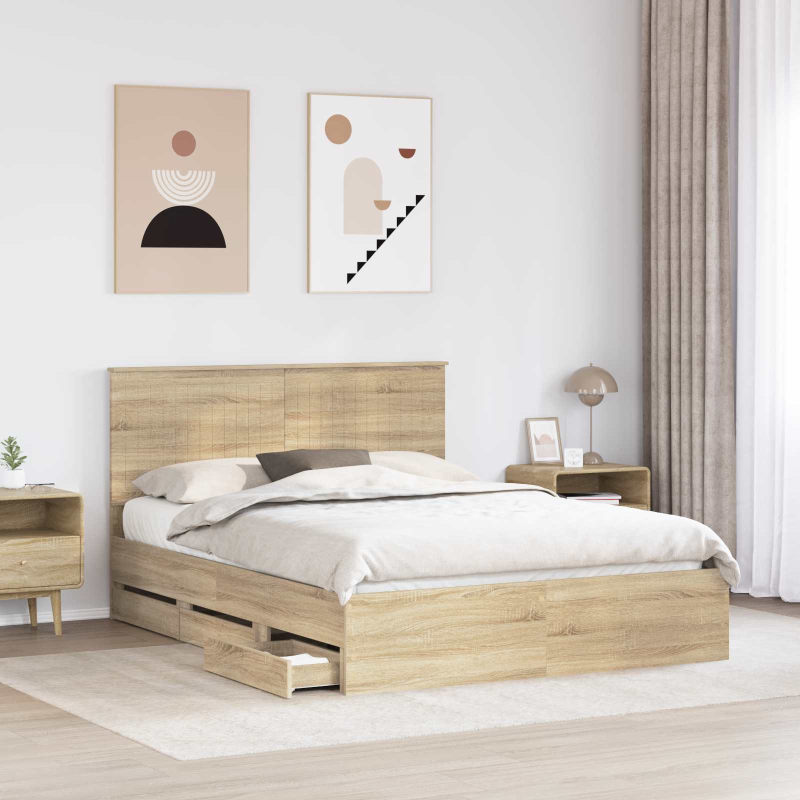Cadre de lit Chêne Sonoma 150 x 200 cm Bois Ingénierie - XIOS