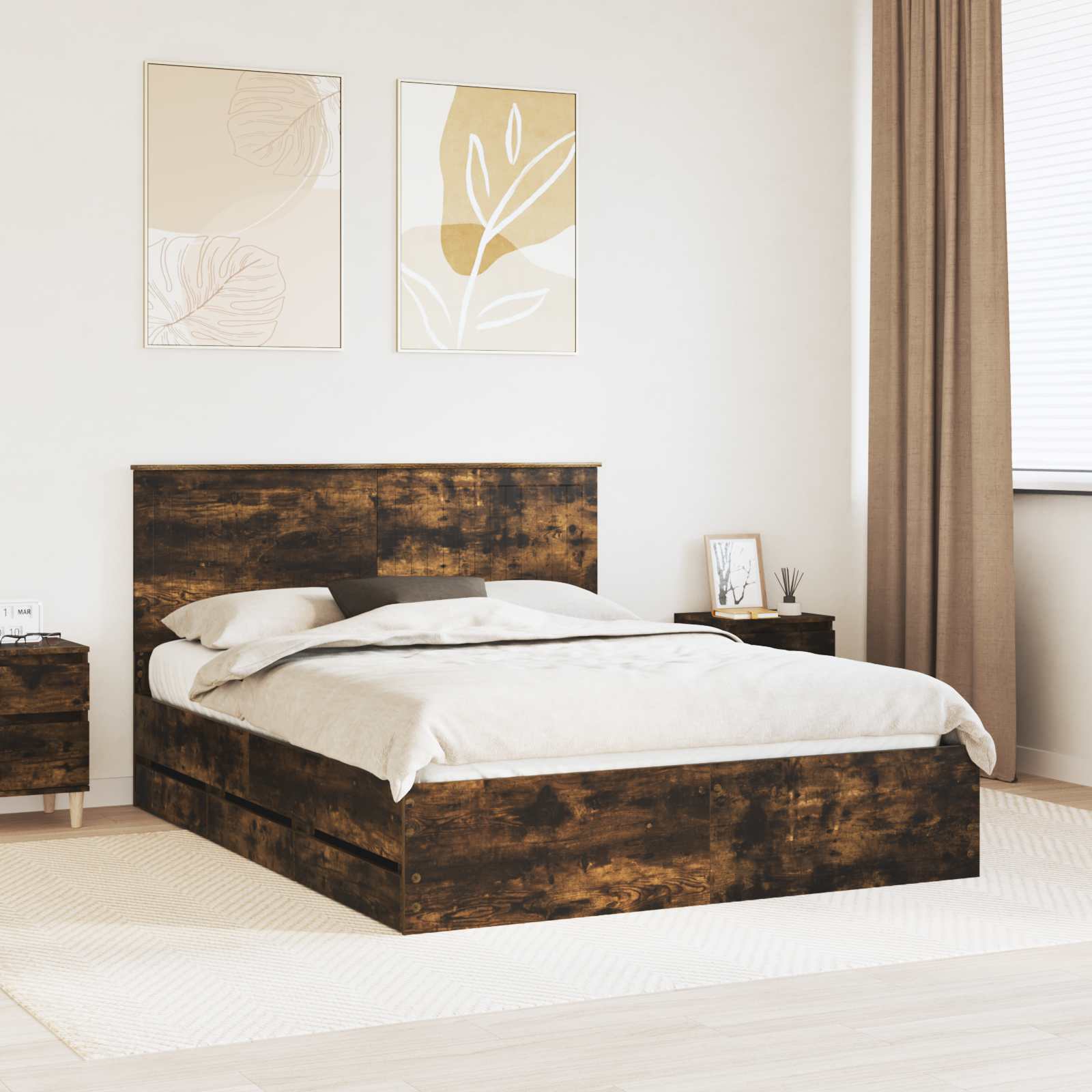 Cadre de lit Chêne fumé 150 x 200 cm Bois Ingénierie - XIOS
