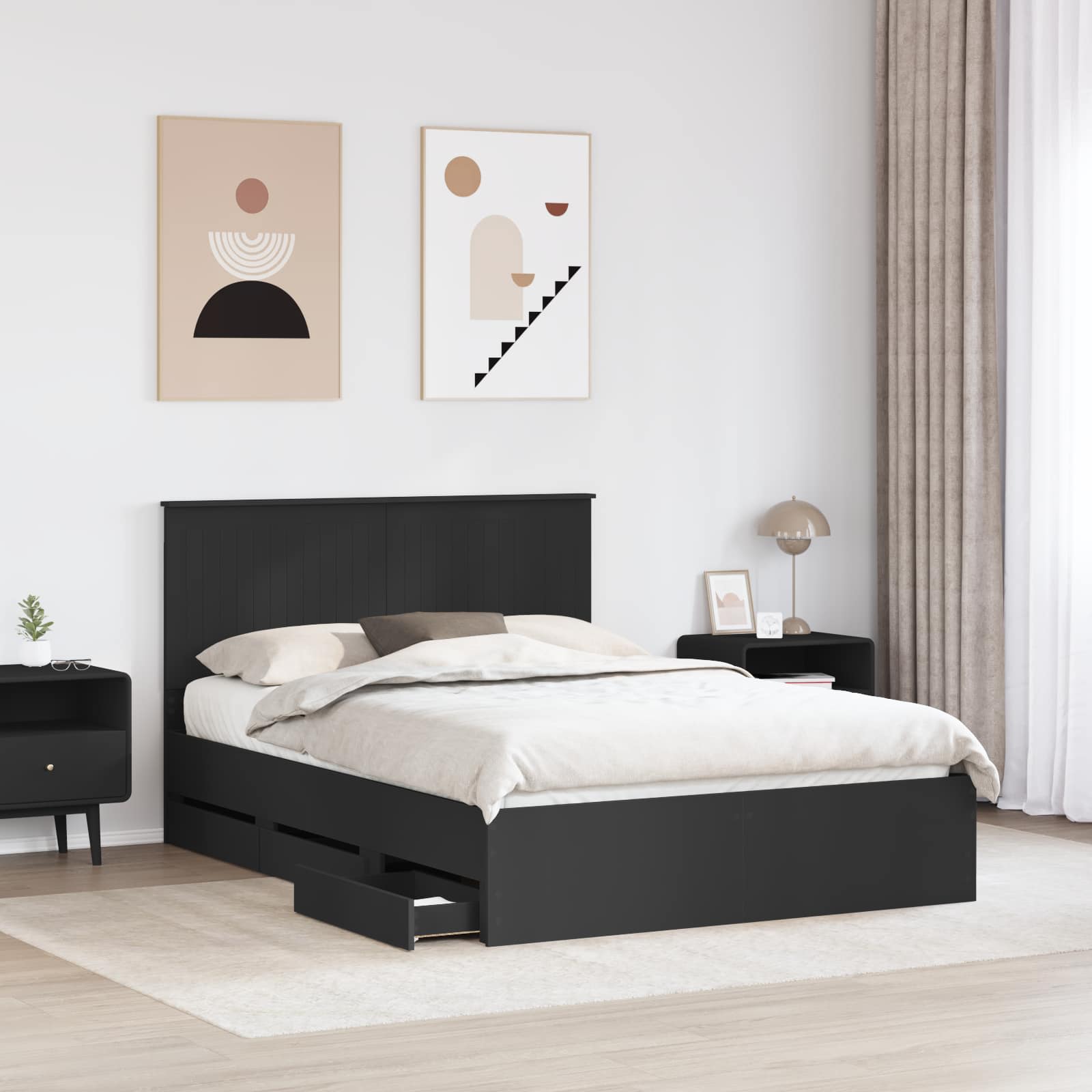 Cadre de lit avec tiroir Noir 140 x 190 cm Bois Ingénierie - XIOS