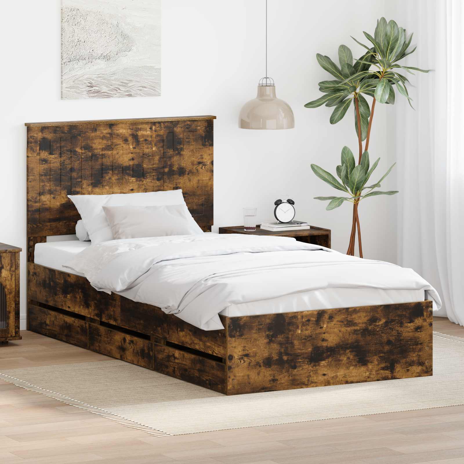 Cadre de lit Chêne fumé 100 x 200 cm Bois Ingénierie - XIOS