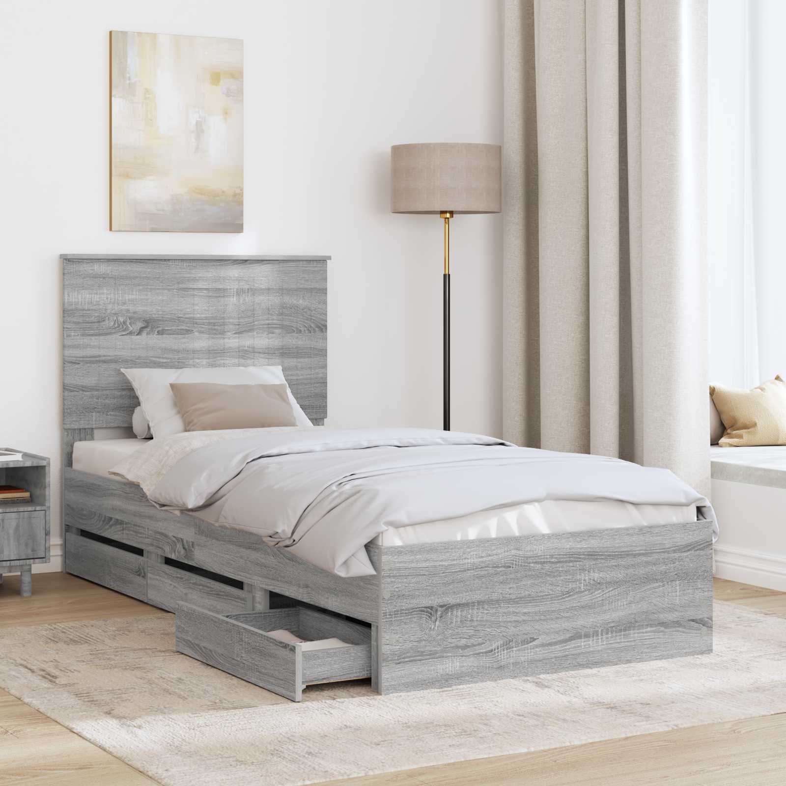Cadre de lit Gris Sonoma 90 x 200 cm Bois Ingénierie - XIOS