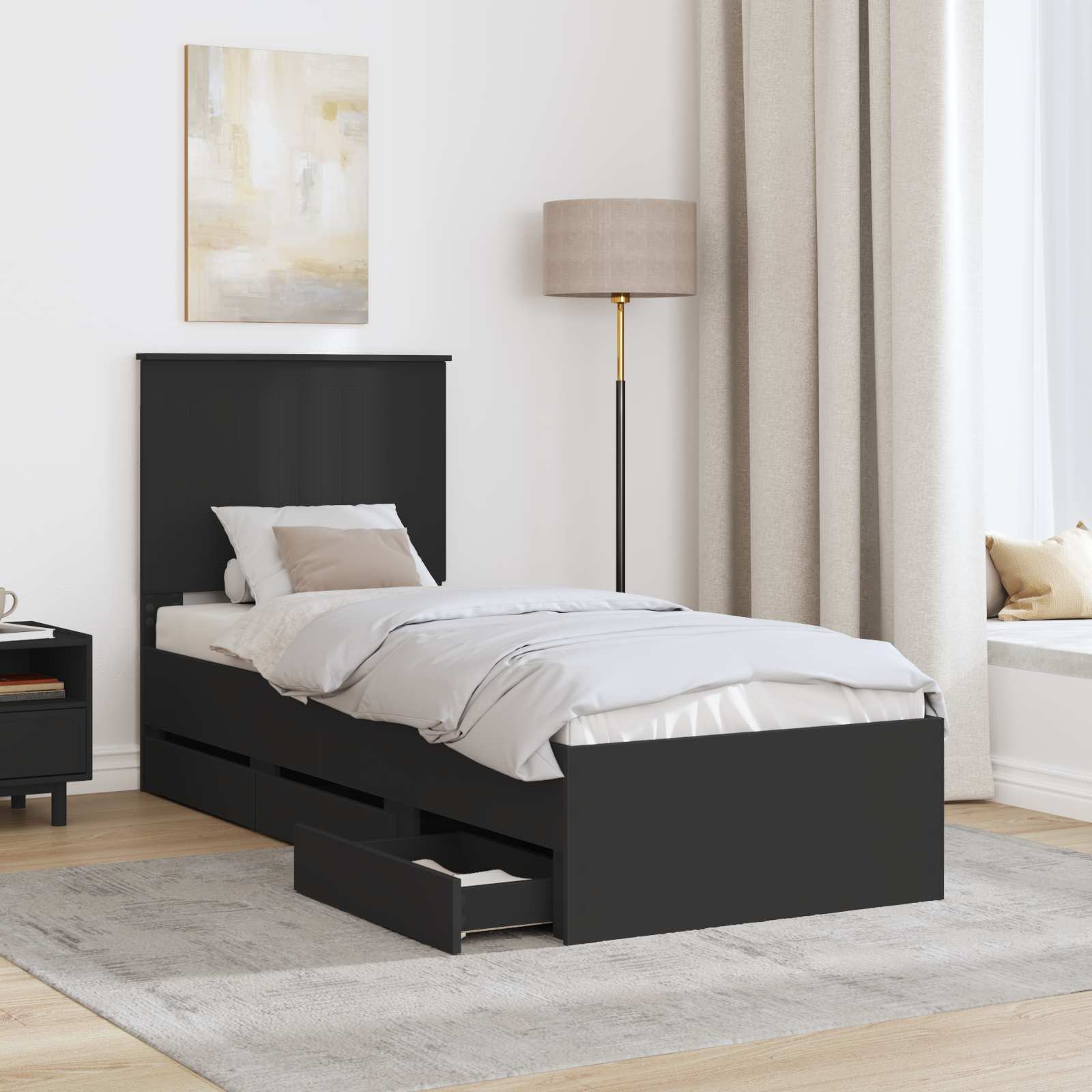 Cadre de lit avec tiroir Noir 75 x 190 cm Bois Ingénierie - XIOS