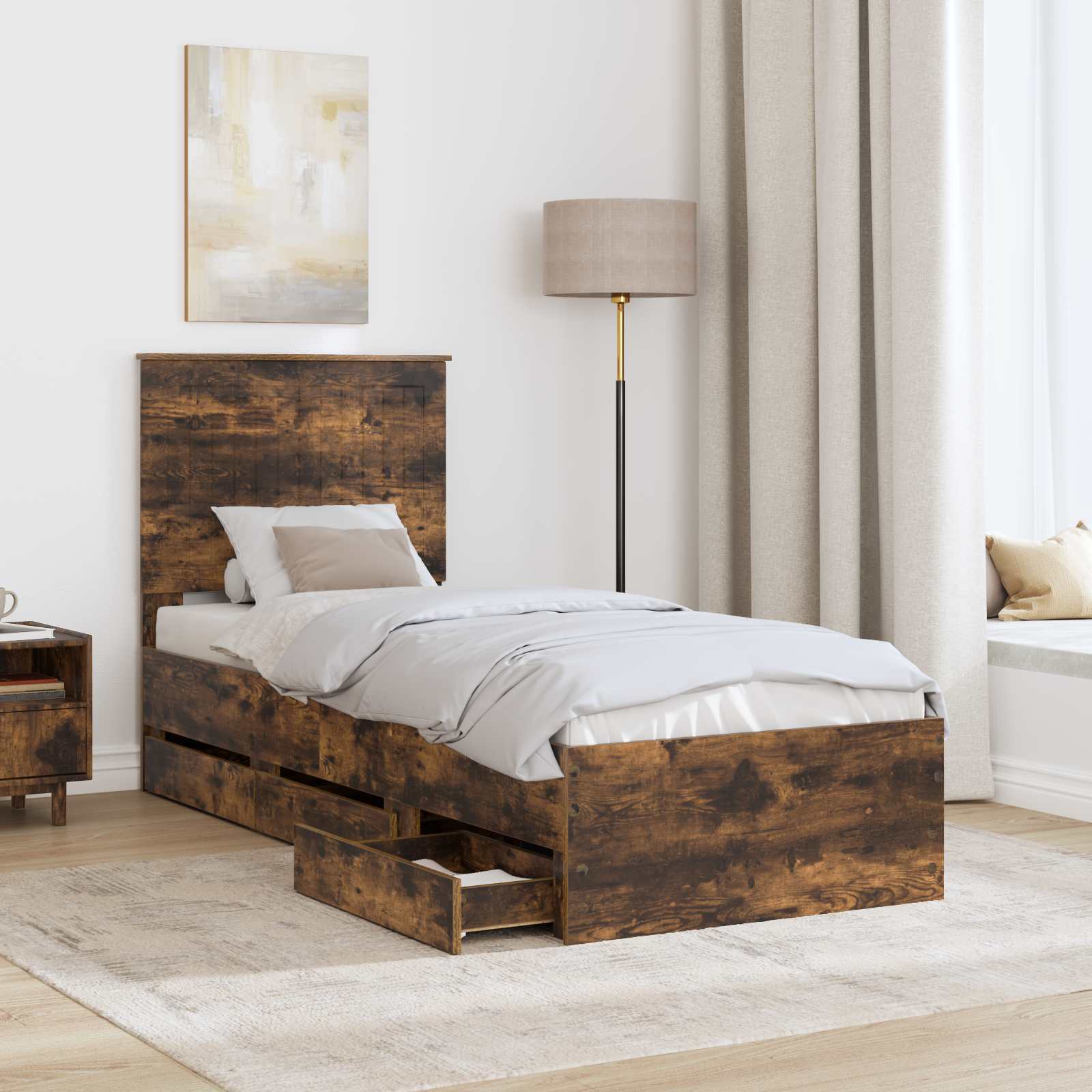 Cadre de lit avec tiroir Chêne fumé 75 x 190 cm Bois Ingénierie - XIOS
