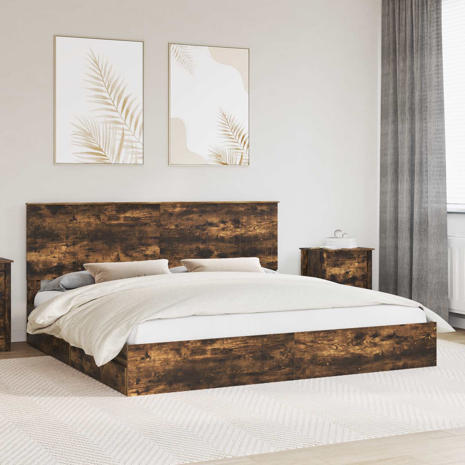 Lit de Rangement Chêne fumé 200 x 200 cm Bois d'ingénierie - XIOS