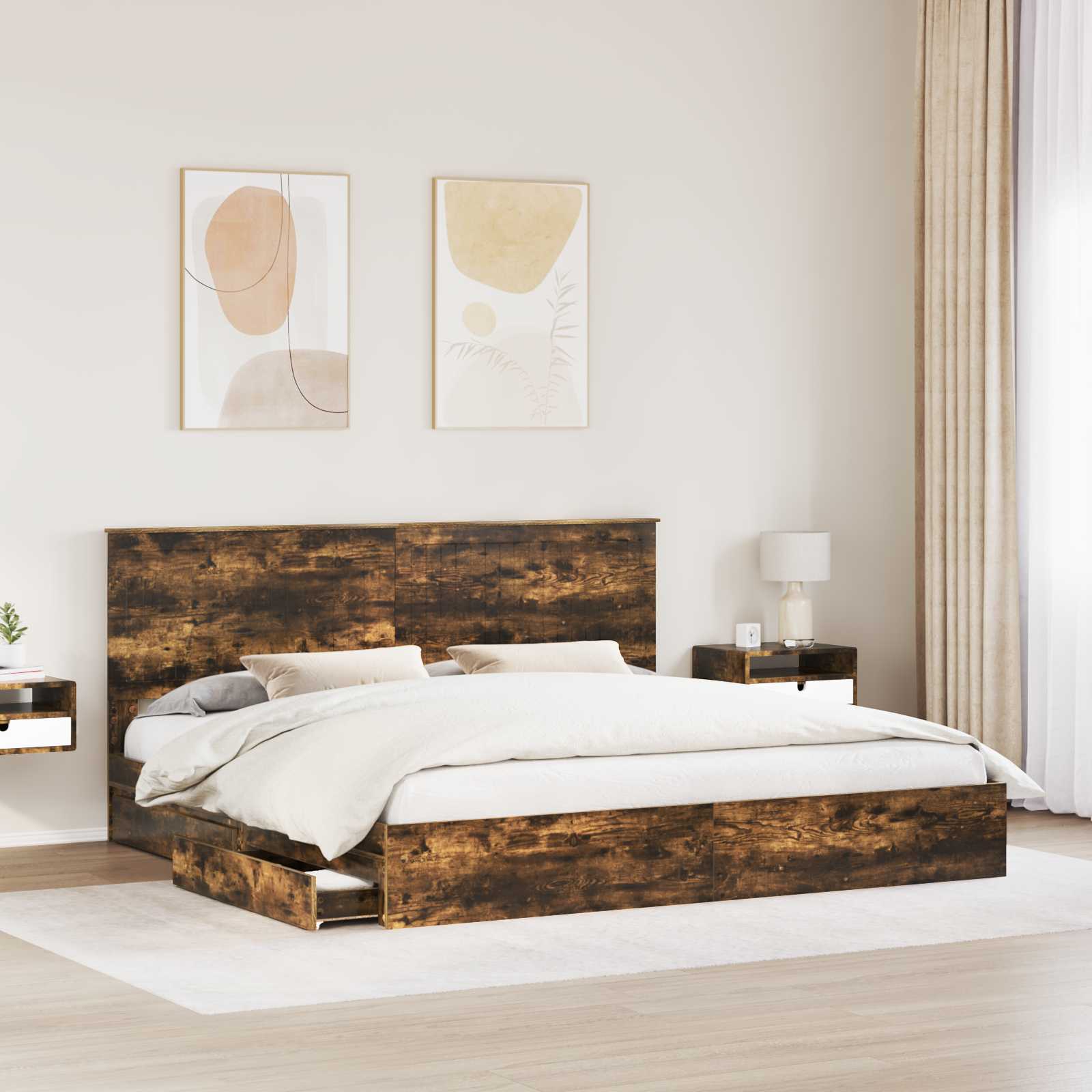 Lit de Rangement Chêne fumé 200 x 200 cm Bois d'ingénierie - XIOS