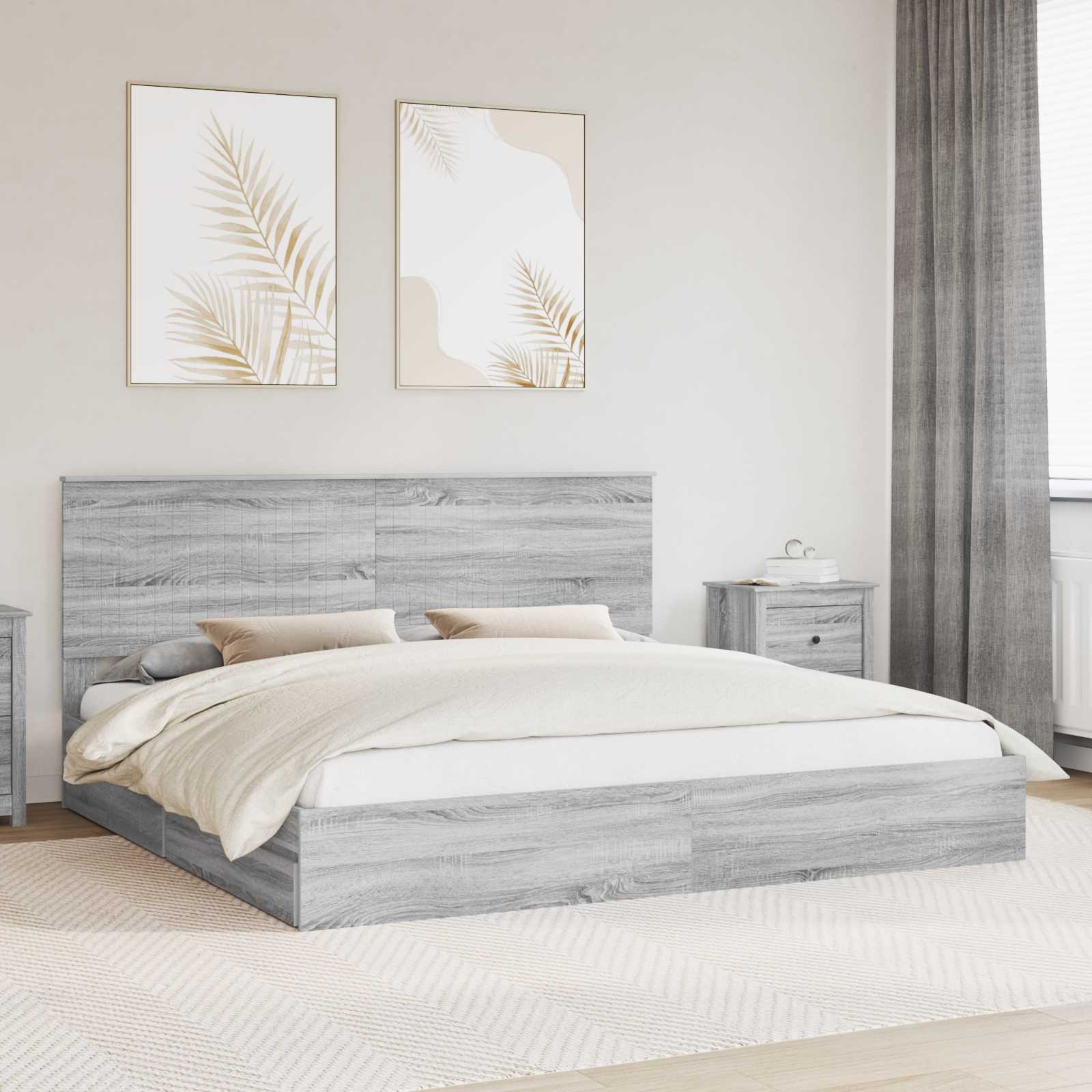 Lit de Rangement Gris Sonoma 200 x 200 cm Bois d'ingénierie - XIOS