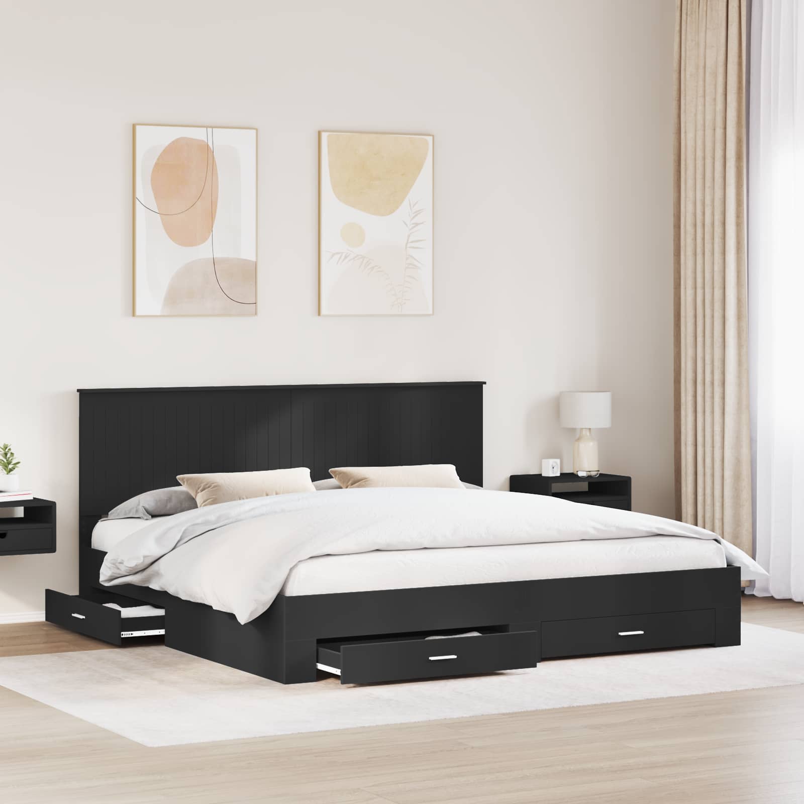 Cadre de lit Noir et argent 200 x 200 cm Bois d'ingénierie - XIOS