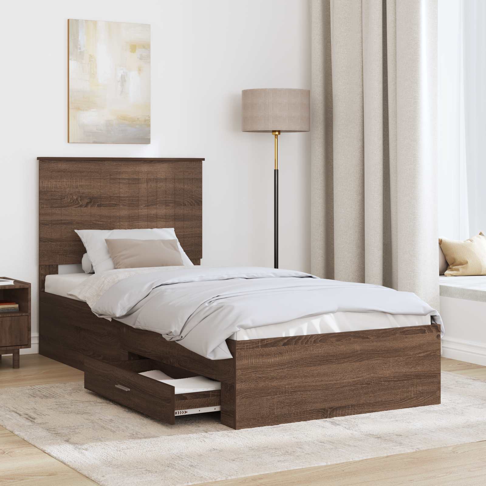 Cadre de lit avec tiroir Chêne Marron et Argent 90 x 190 cm - XIOS