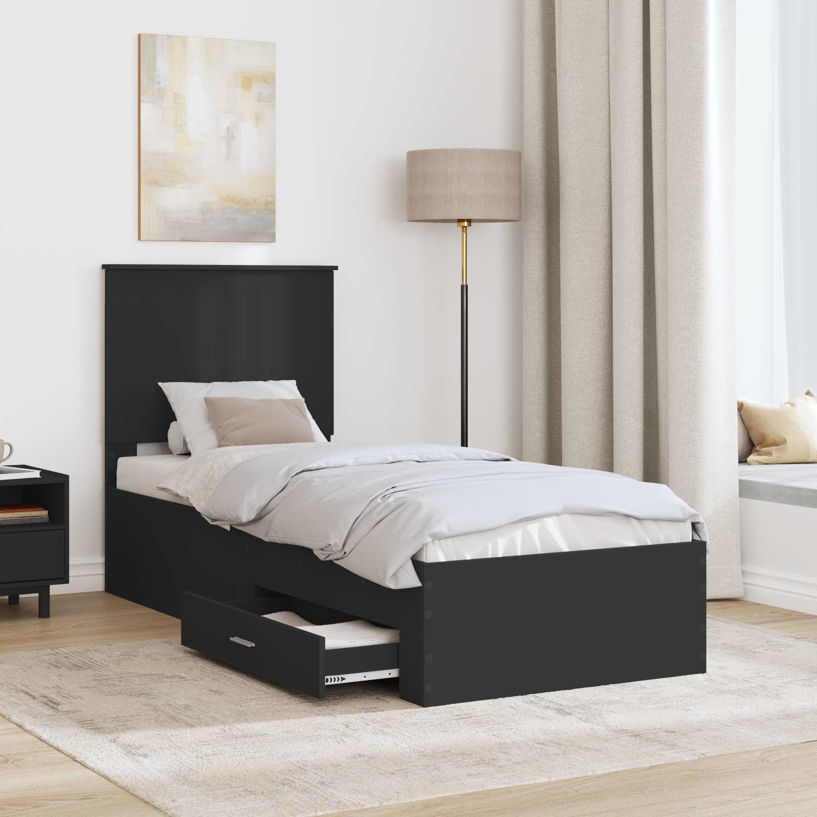 Cadre de lit Noir et argent 70 x 190 cm Bois d'ingénierie - XIOS