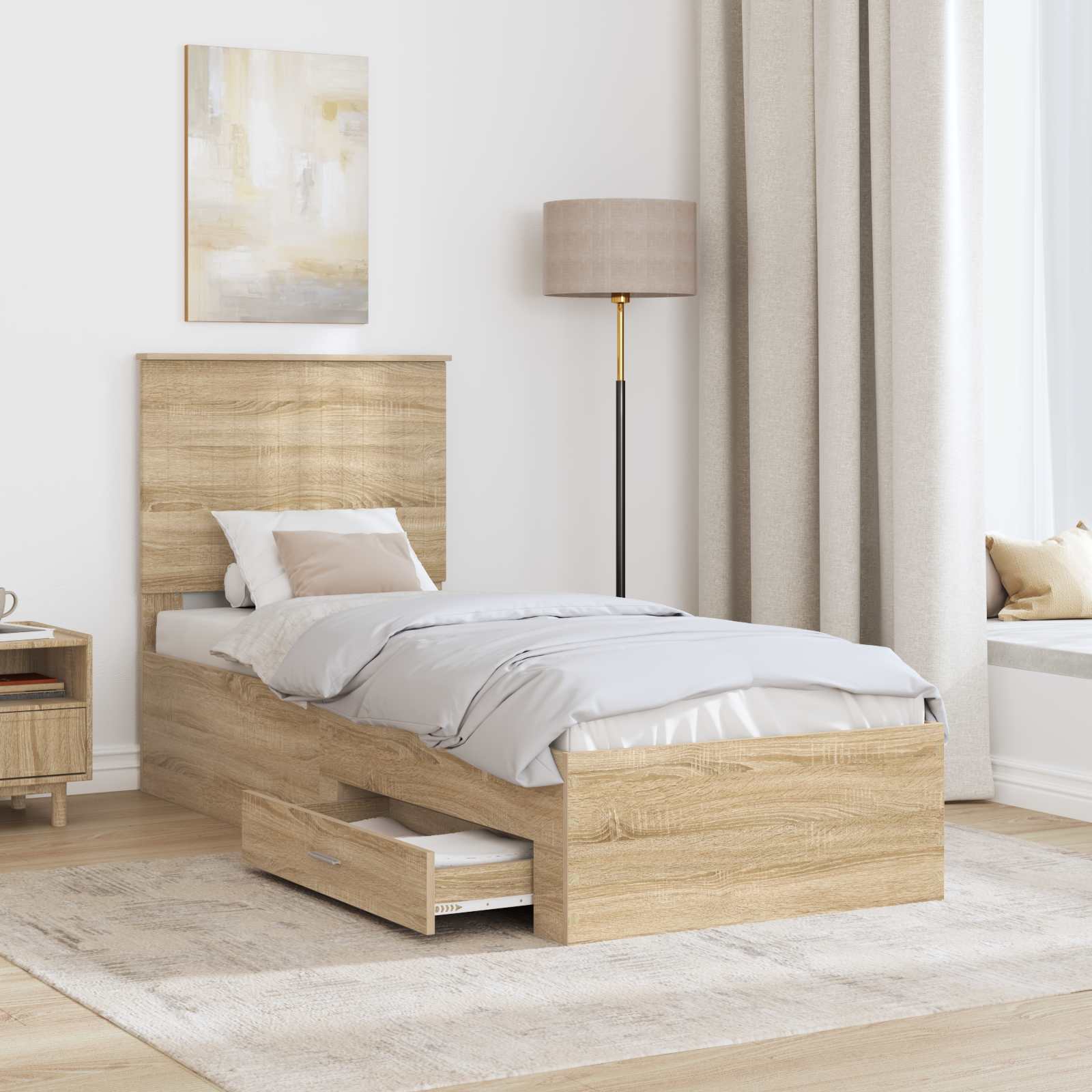 Cadre de lit avec tiroir Sonoma Chêne et Argent 70 x 190 cm - XIOS