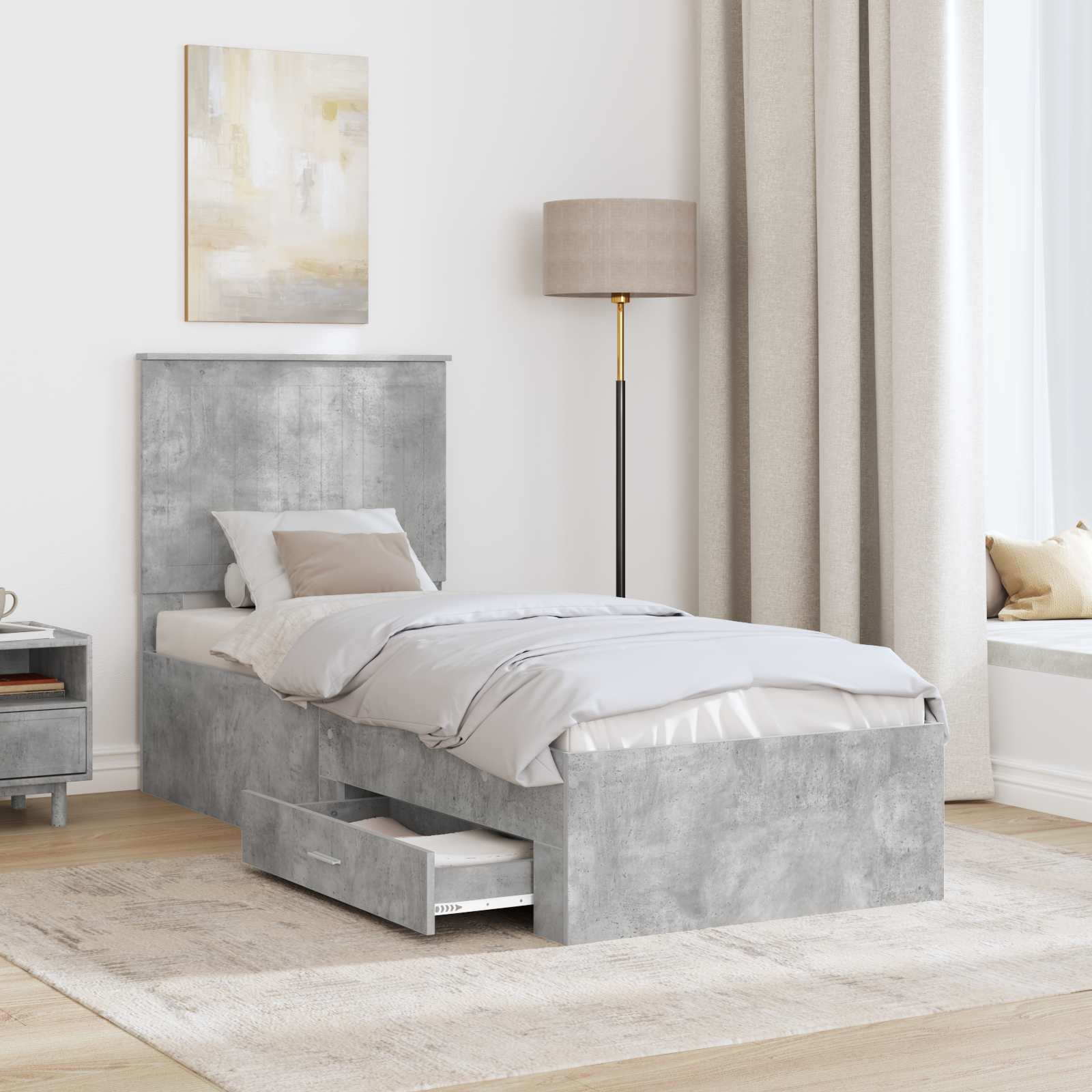 Cadre de lit Gris Béton et Argent 70 x 190 cm Bois d'ingénierie - XIOS