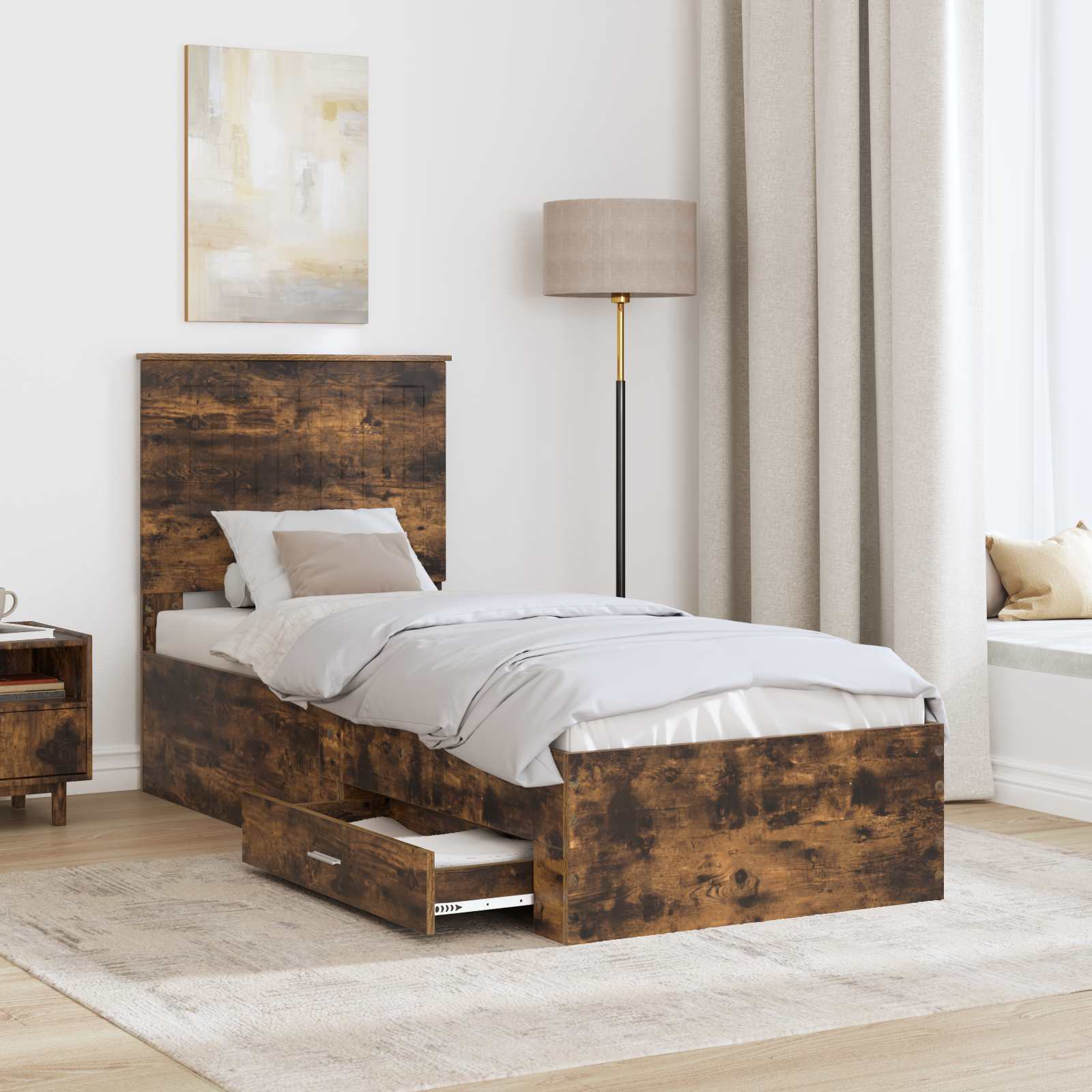Cadre de lit Chêne Fumé et Argent 70 x 190 cm Bois d'ingénierie - XIOS