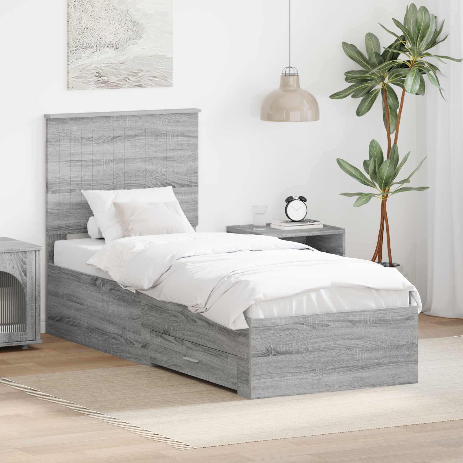 Cadre de lit avec tête de lit Sonoma Gris et Argent 70 x 190 cm - XIOS