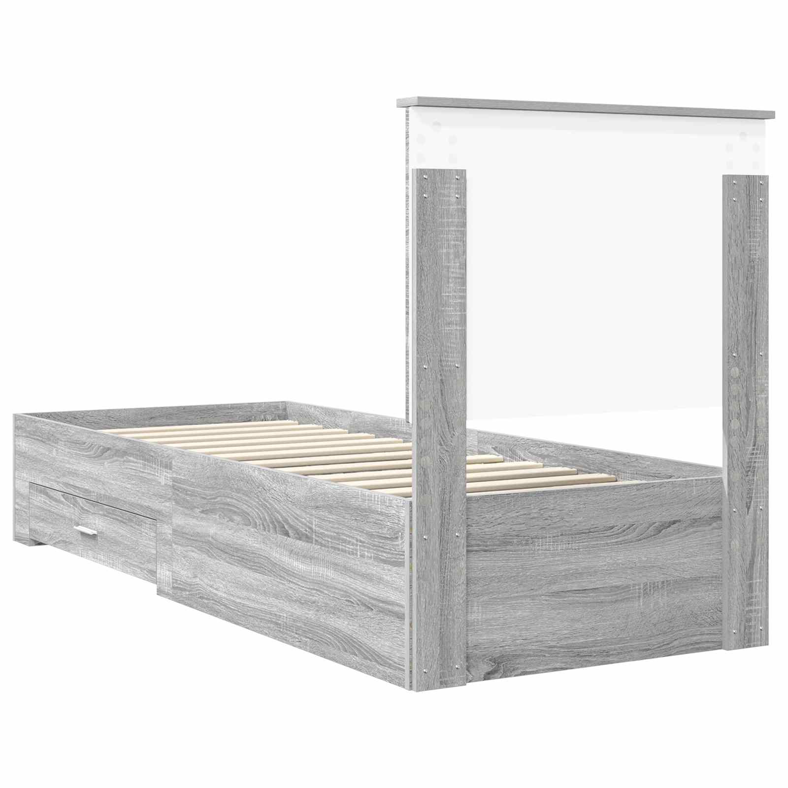 Cadre de lit avec tête de lit Sonoma Gris et Argent 70 x 190 cm - XIOS