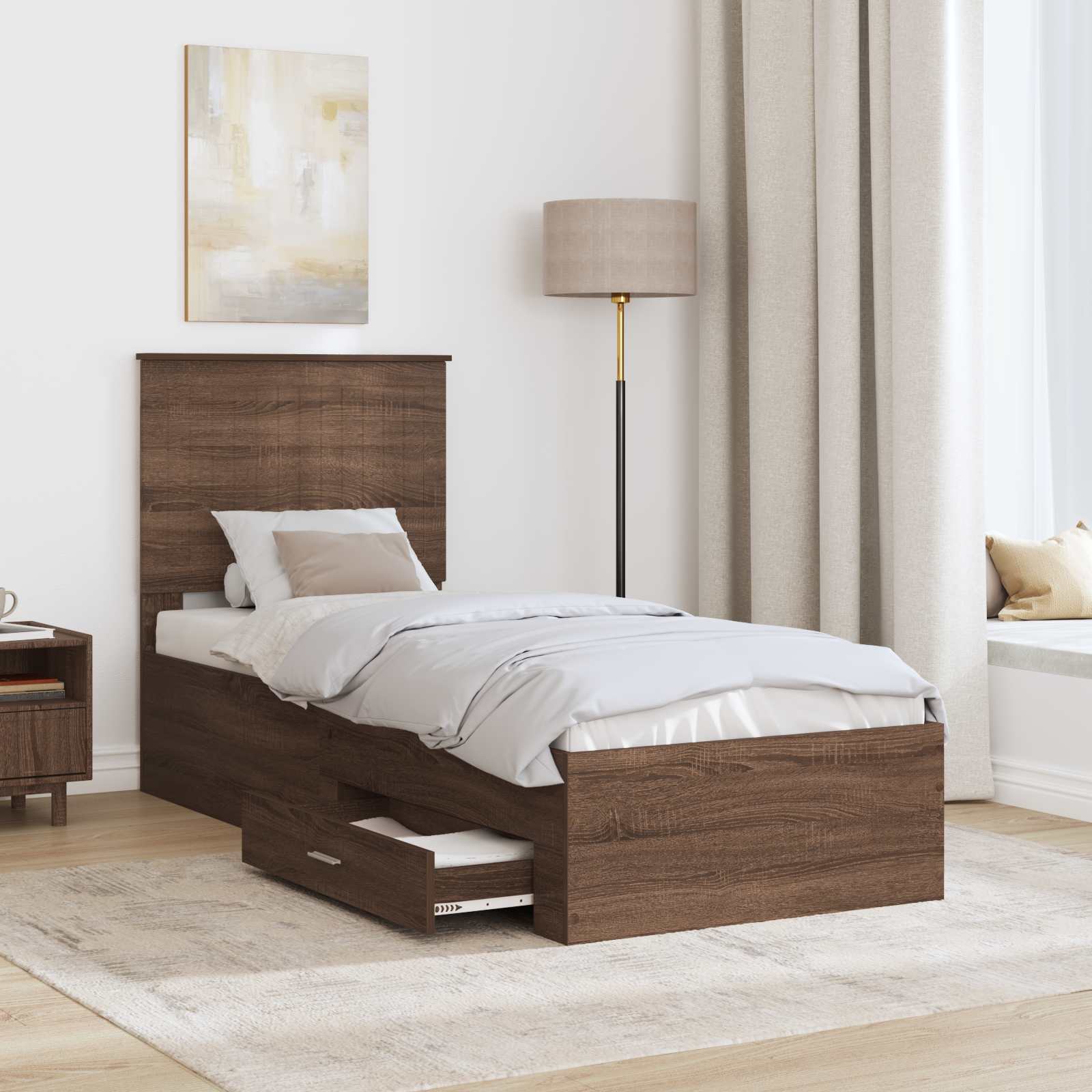 Cadre de lit avec tiroir Chêne Marron et Argent 70 x 190 cm - XIOS