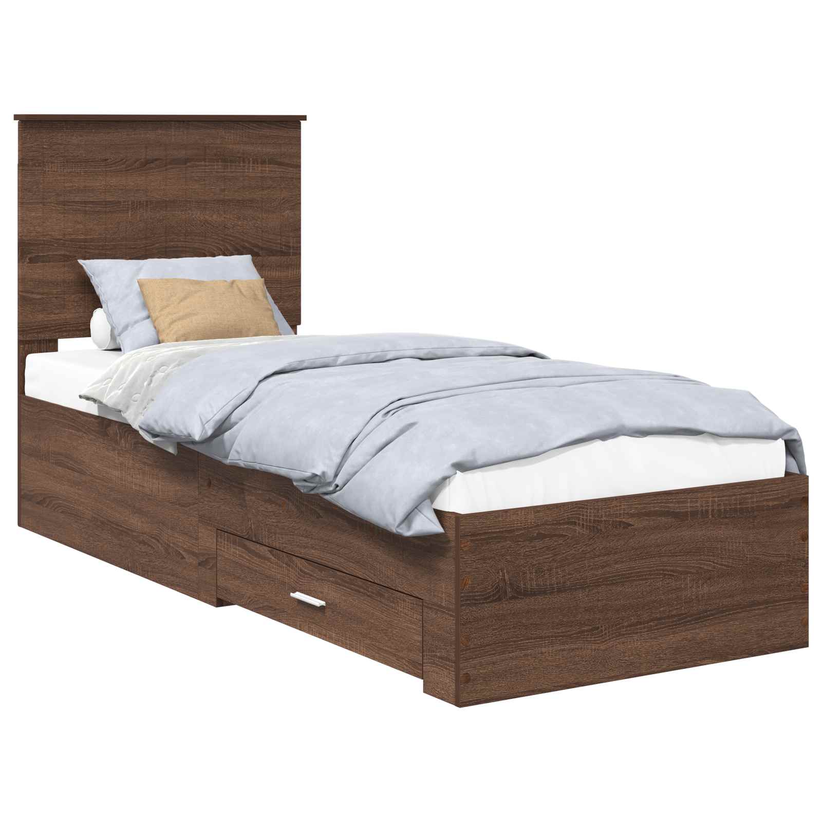 Cadre de lit avec tiroir Chêne Marron et Argent 70 x 190 cm - XIOS