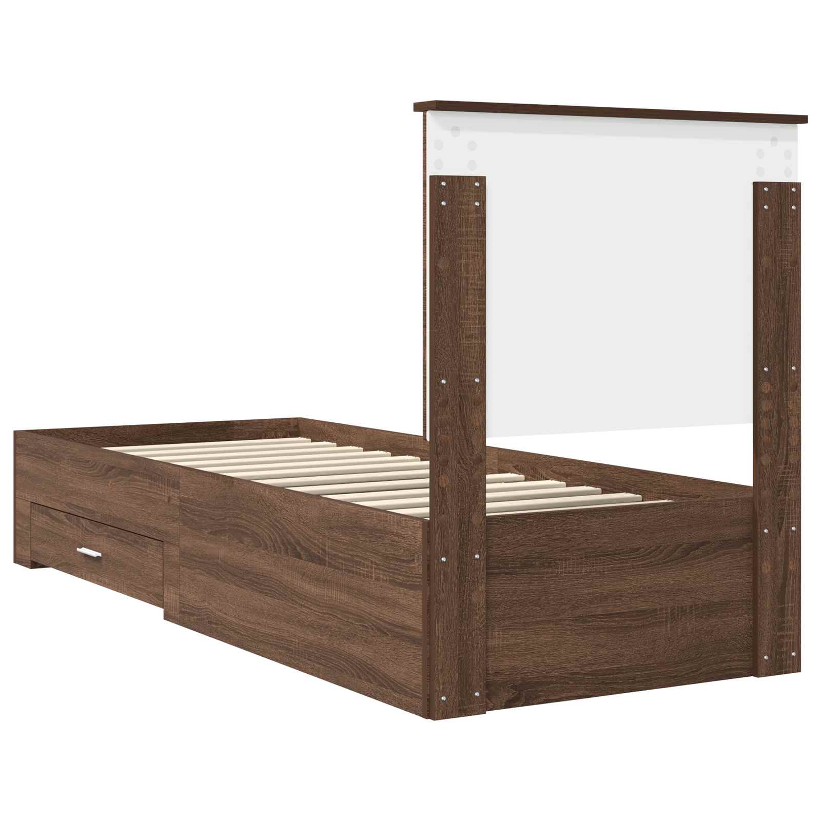 Cadre de lit avec tiroir Chêne Marron et Argent 70 x 190 cm - XIOS