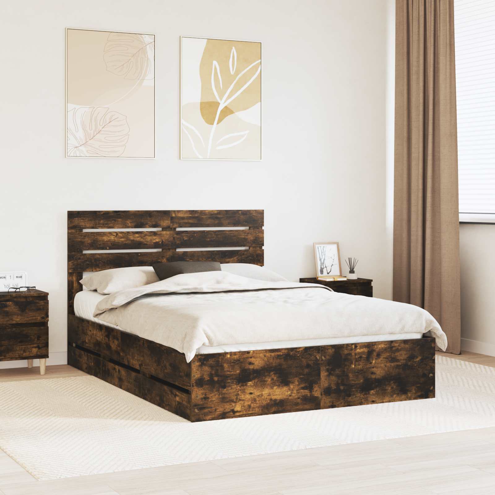 Cadre de lit Chêne fumé 150 x 200 cm Bois Ingénierie - XIOS