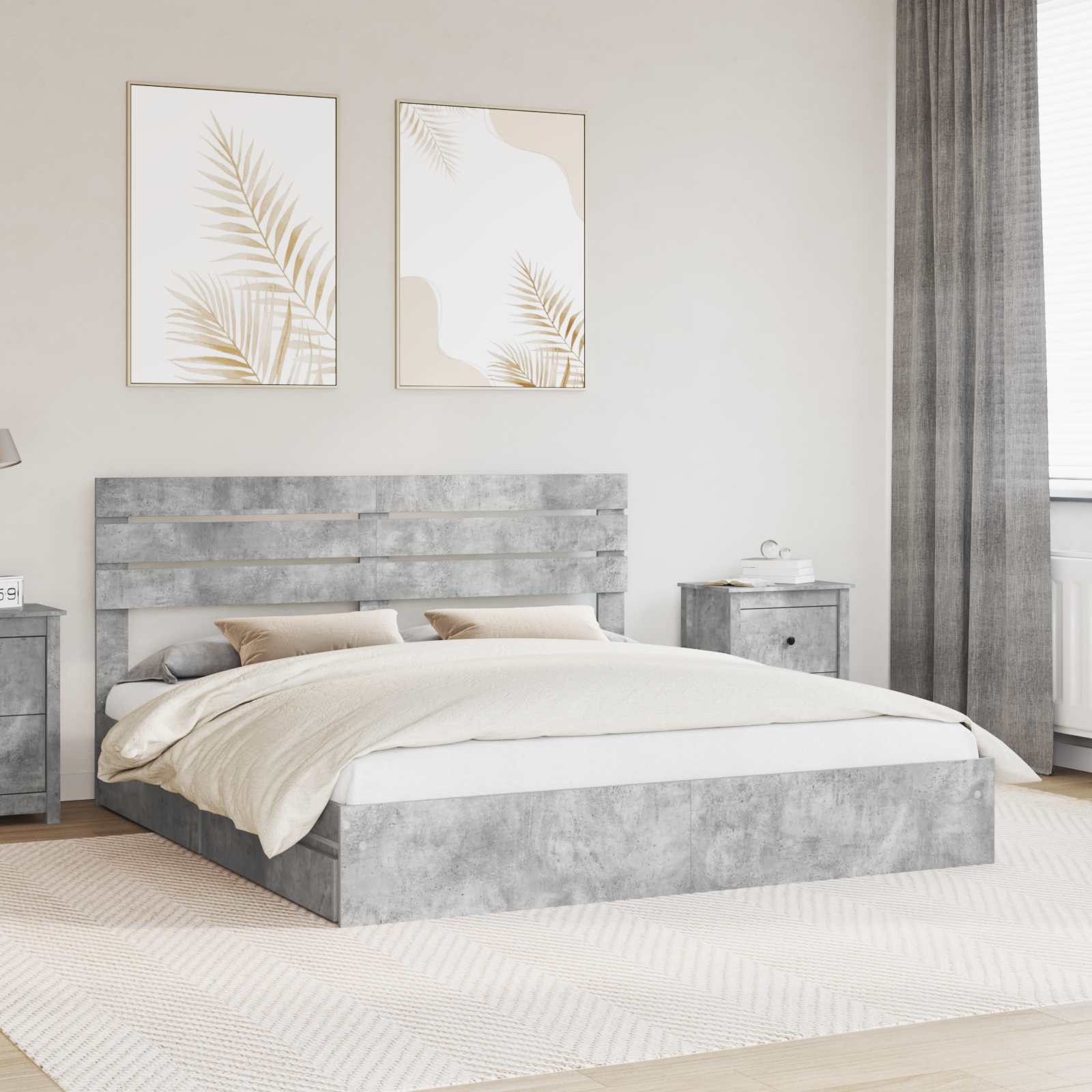 Lit de Rangement Gris béton 200 x 200 cm Bois d'ingénierie - XIOS