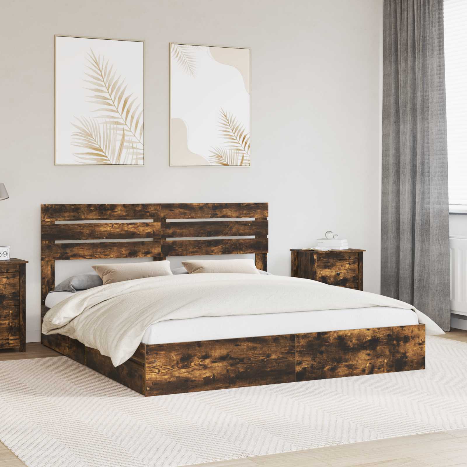 Lit de Rangement Chêne fumé 180 x 200 cm Bois d'ingénierie - XIOS