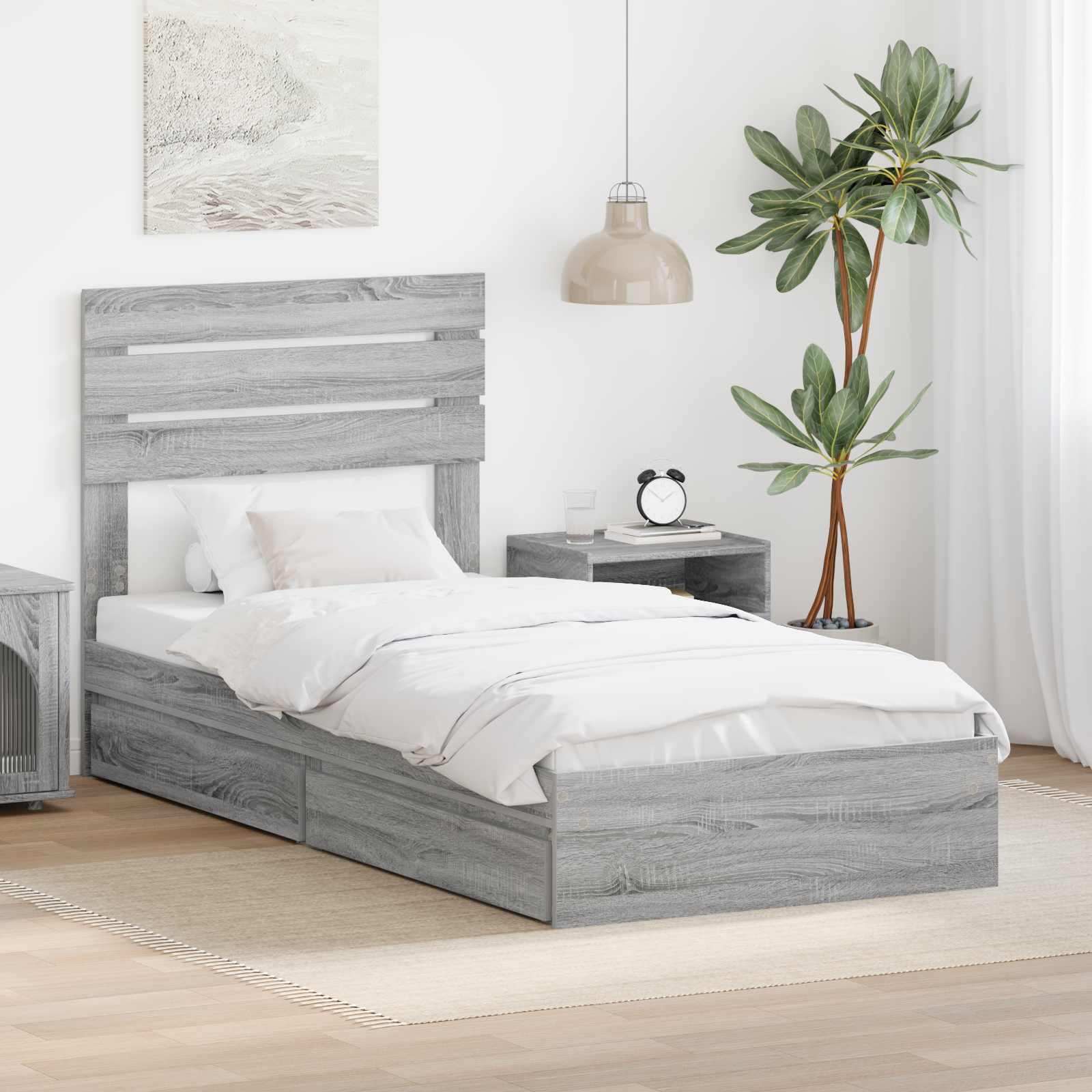 Lit de Rangement Gris Sonoma 100 x 200 cm Bois d'ingénierie - XIOS