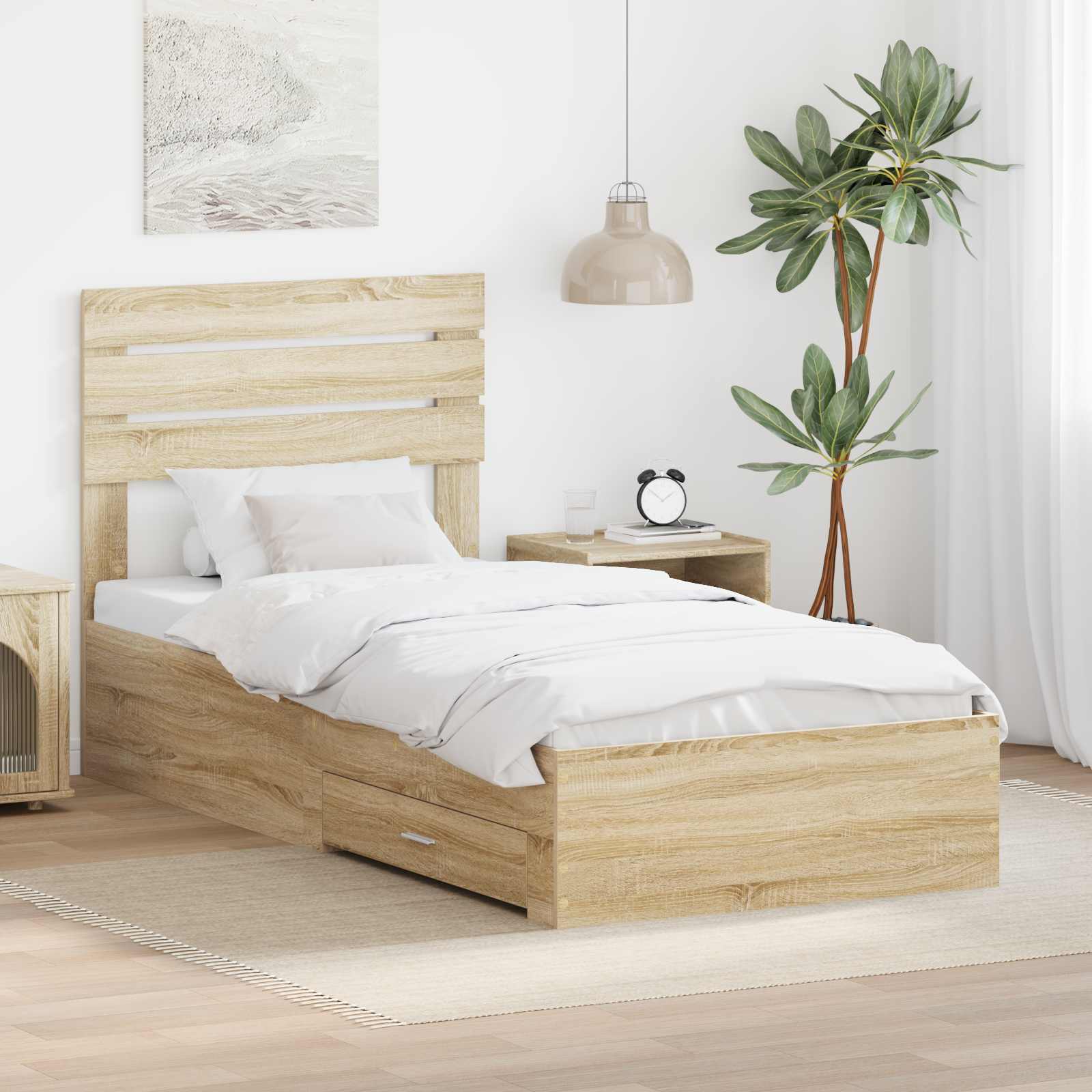Cadre de lit avec tiroir Sonoma Chêne et Argent 75 x 190 cm - XIOS