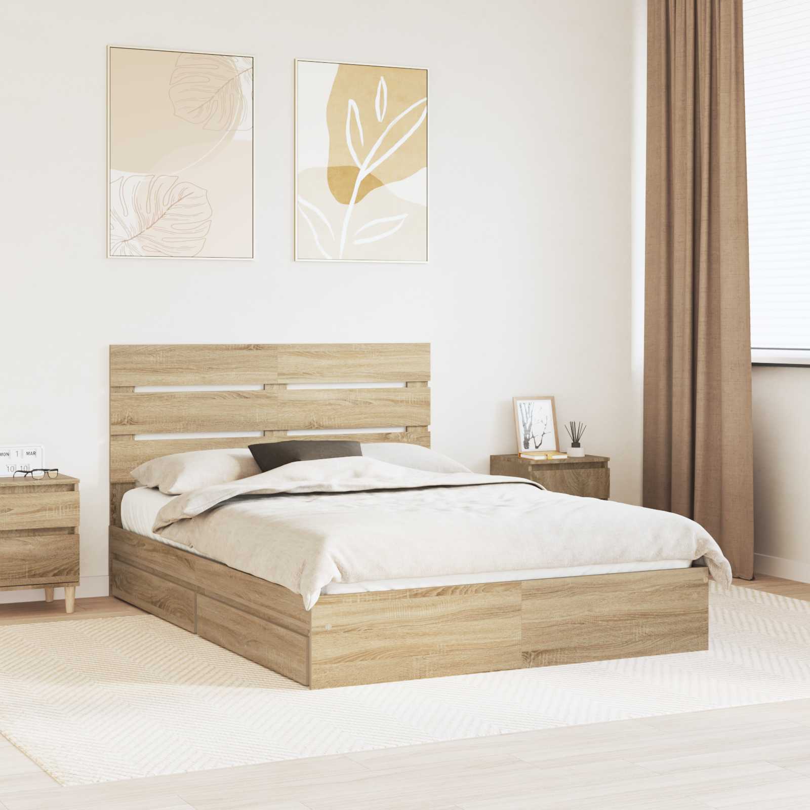 Lit de Rangement Chêne Sonoma 150 x 200 cm Bois d'ingénierie - XIOS