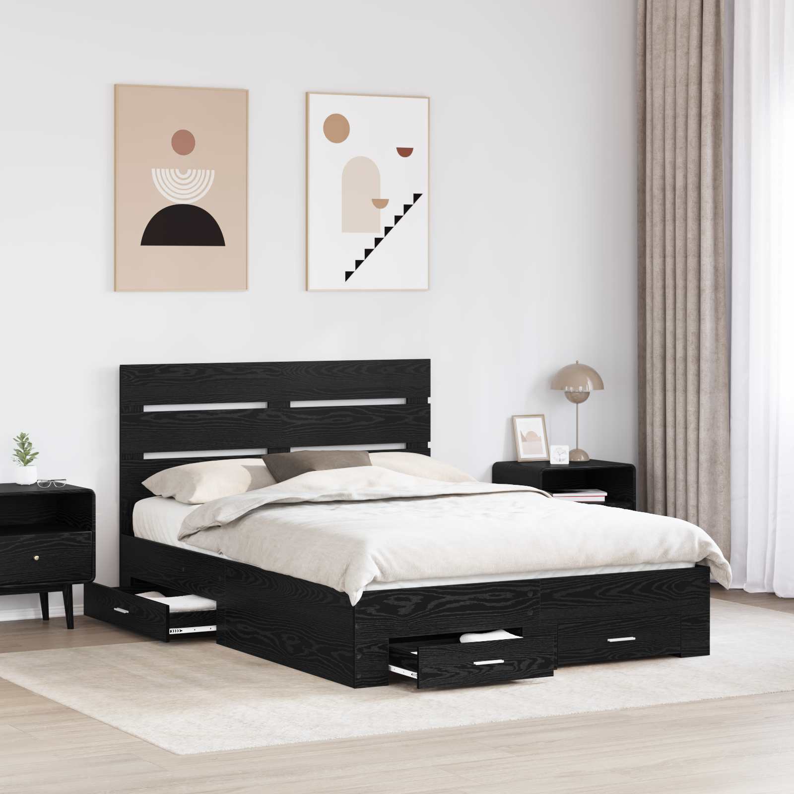 Cadre de lit Chêne noir 140 x 190 cm Bois d'ingénierie - XIOS