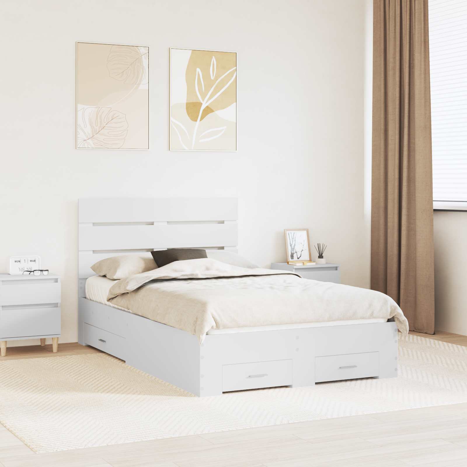 Cadre de lit avec tiroir Blanc 135 x 190 cm Bois d'ingénierie - XIOS