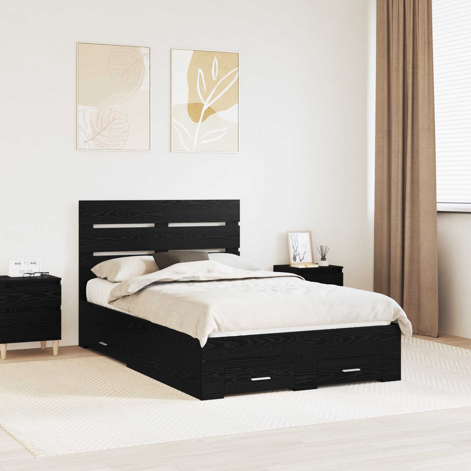 Cadre de lit Chêne noir 135 x 190 cm Bois d'ingénierie - XIOS