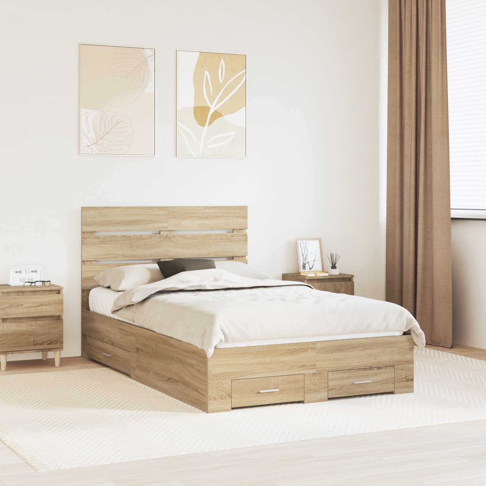Cadre de lit Chêne Sonoma 135 x 190 cm Bois d'ingénierie - XIOS