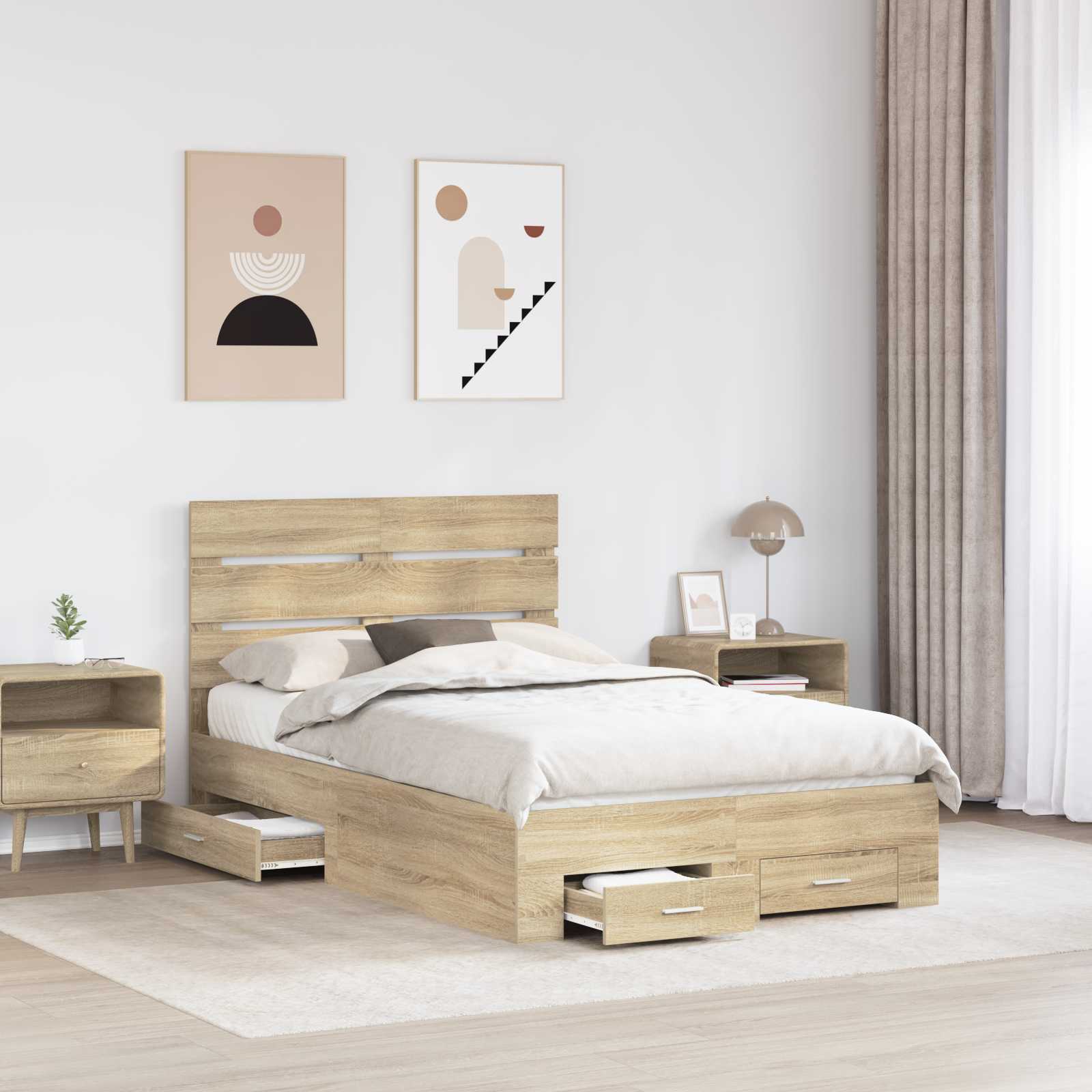 Cadre de lit Chêne Sonoma 135 x 190 cm Bois d'ingénierie - XIOS