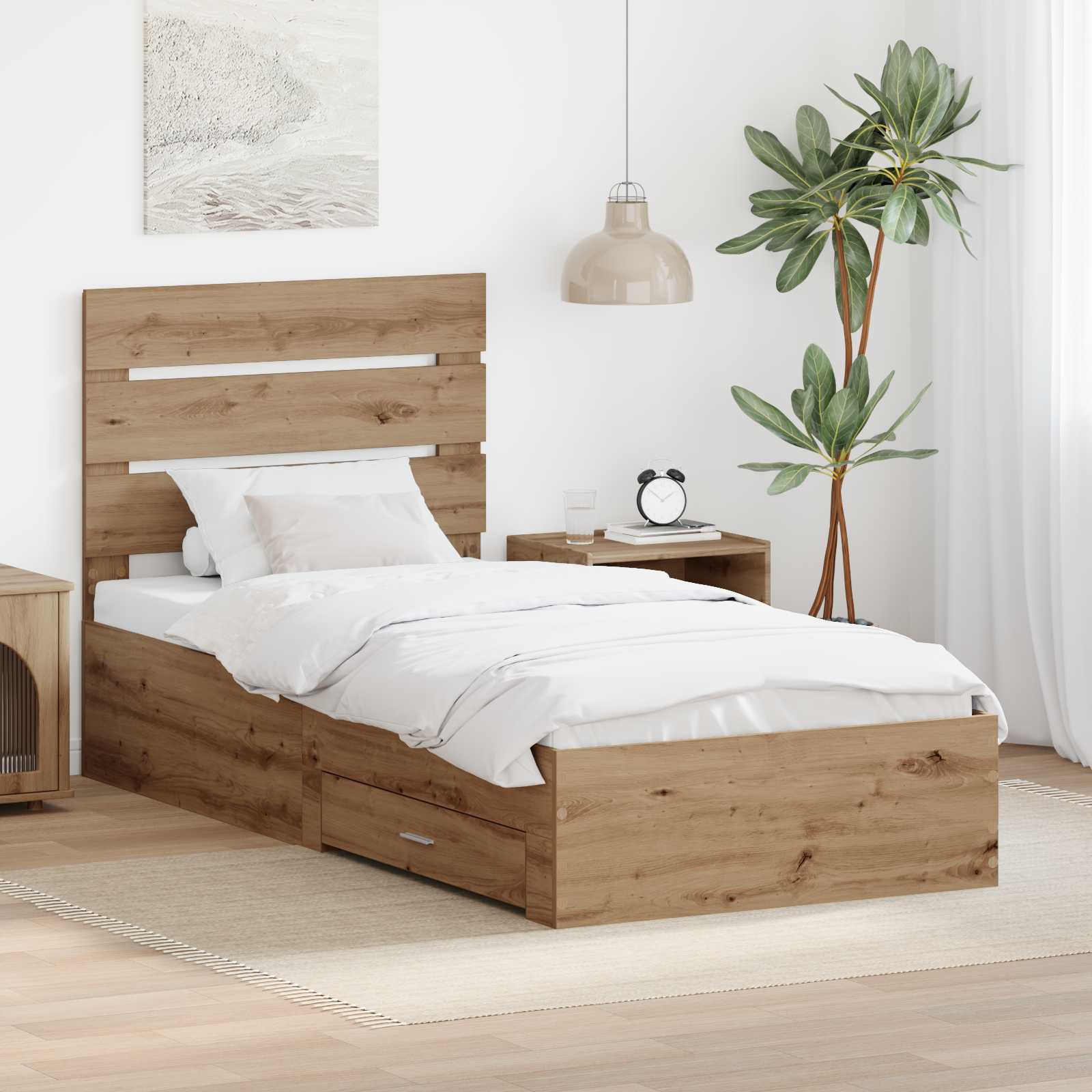 Cadre de lit Chêne artisanal 90 x 190 cm Bois d'ingénierie - XIOS